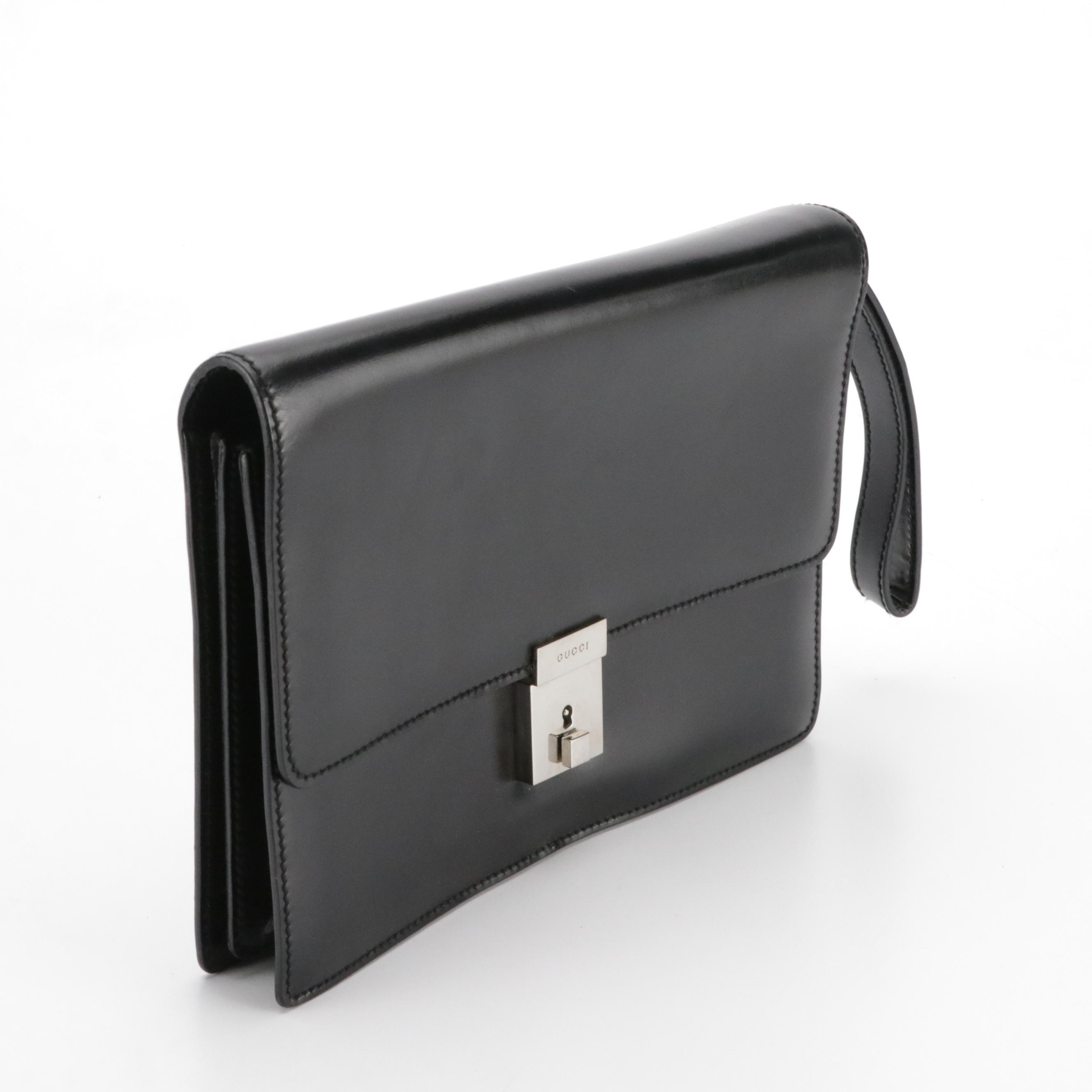 Gucci Front Flap Wristlet Clutch in Black Leather
