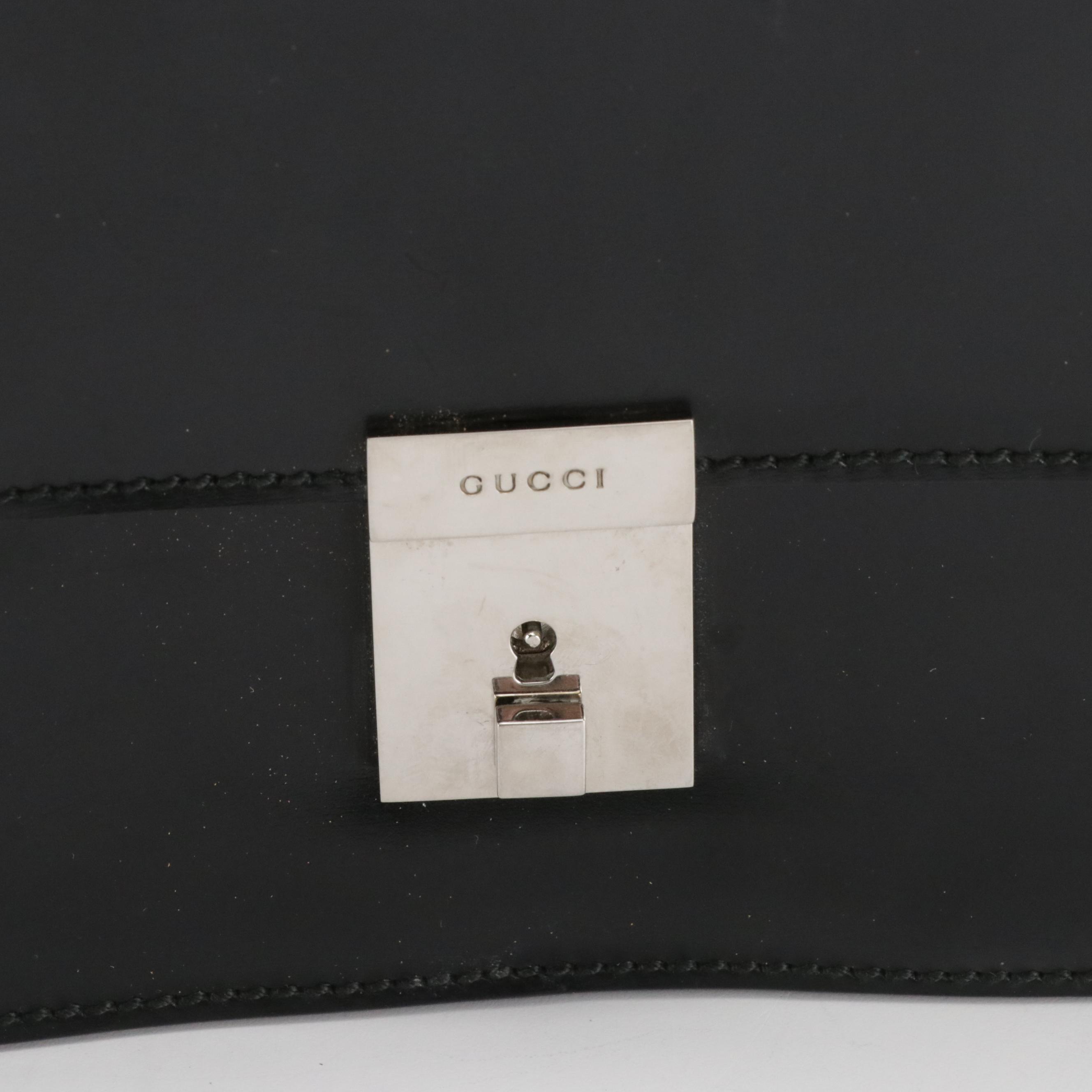 Gucci Front Flap Wristlet Clutch in Black Leather