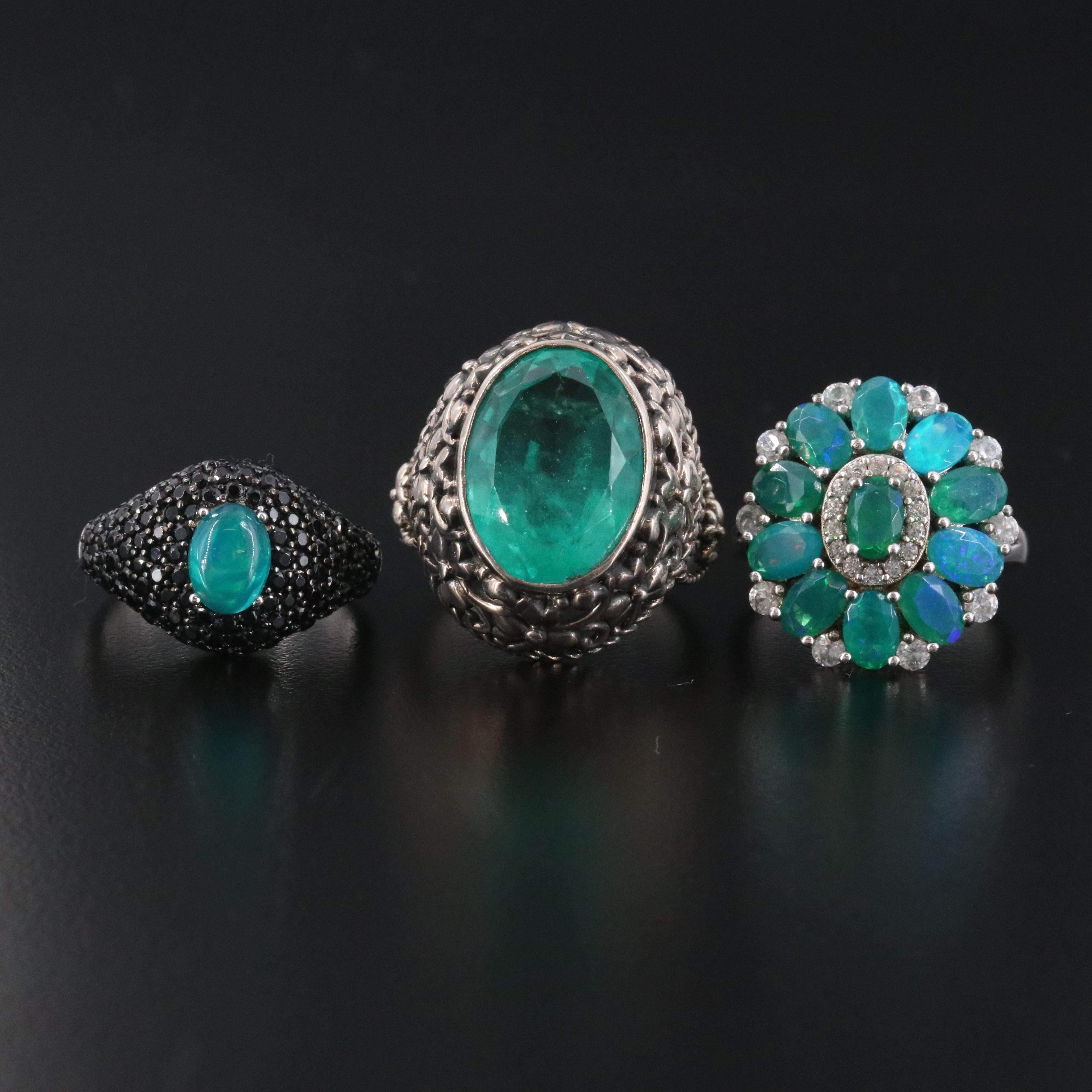 Sterling Ring Trio Featuring Opal, Spinel and White Topaz