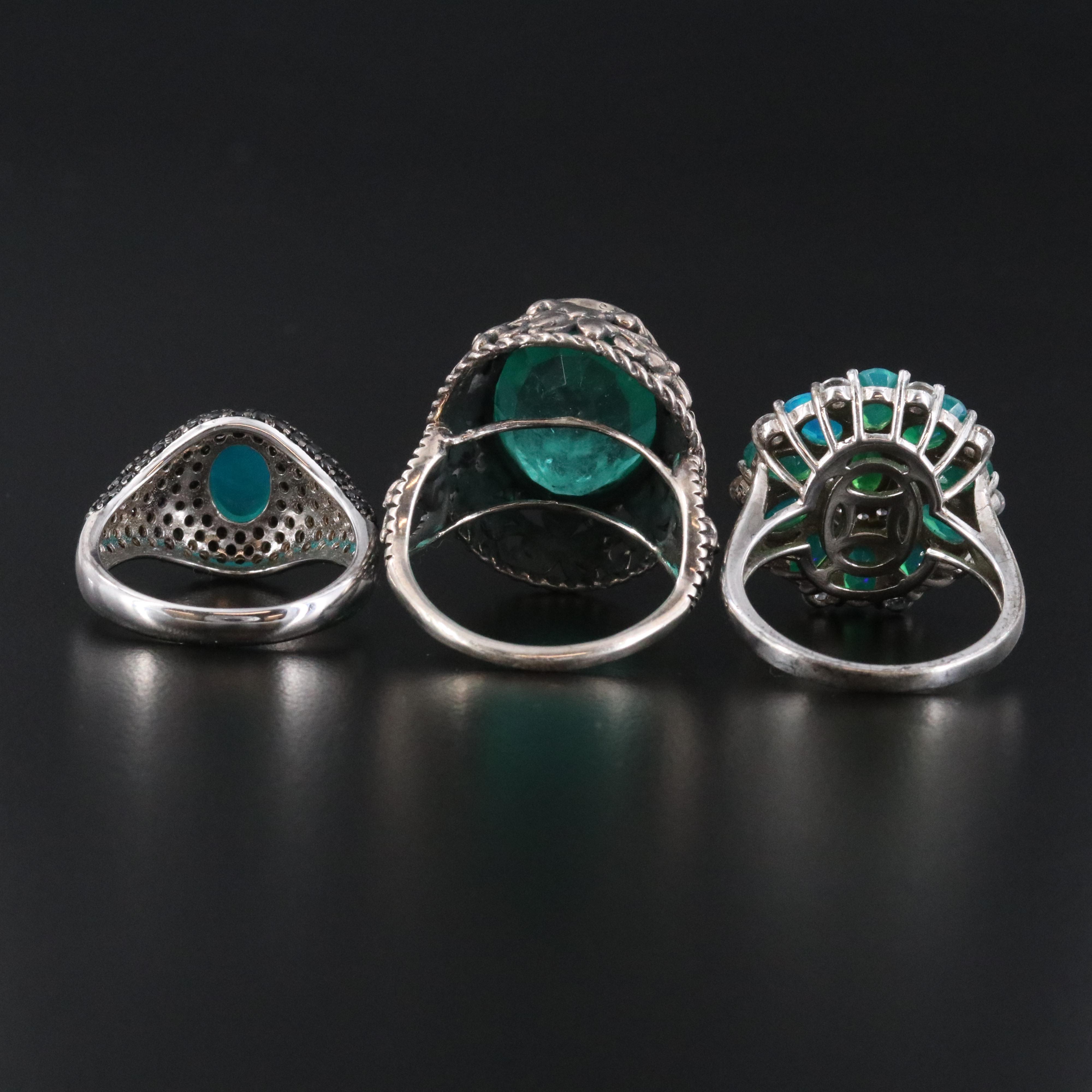 Sterling Ring Trio Featuring Opal, Spinel and White Topaz