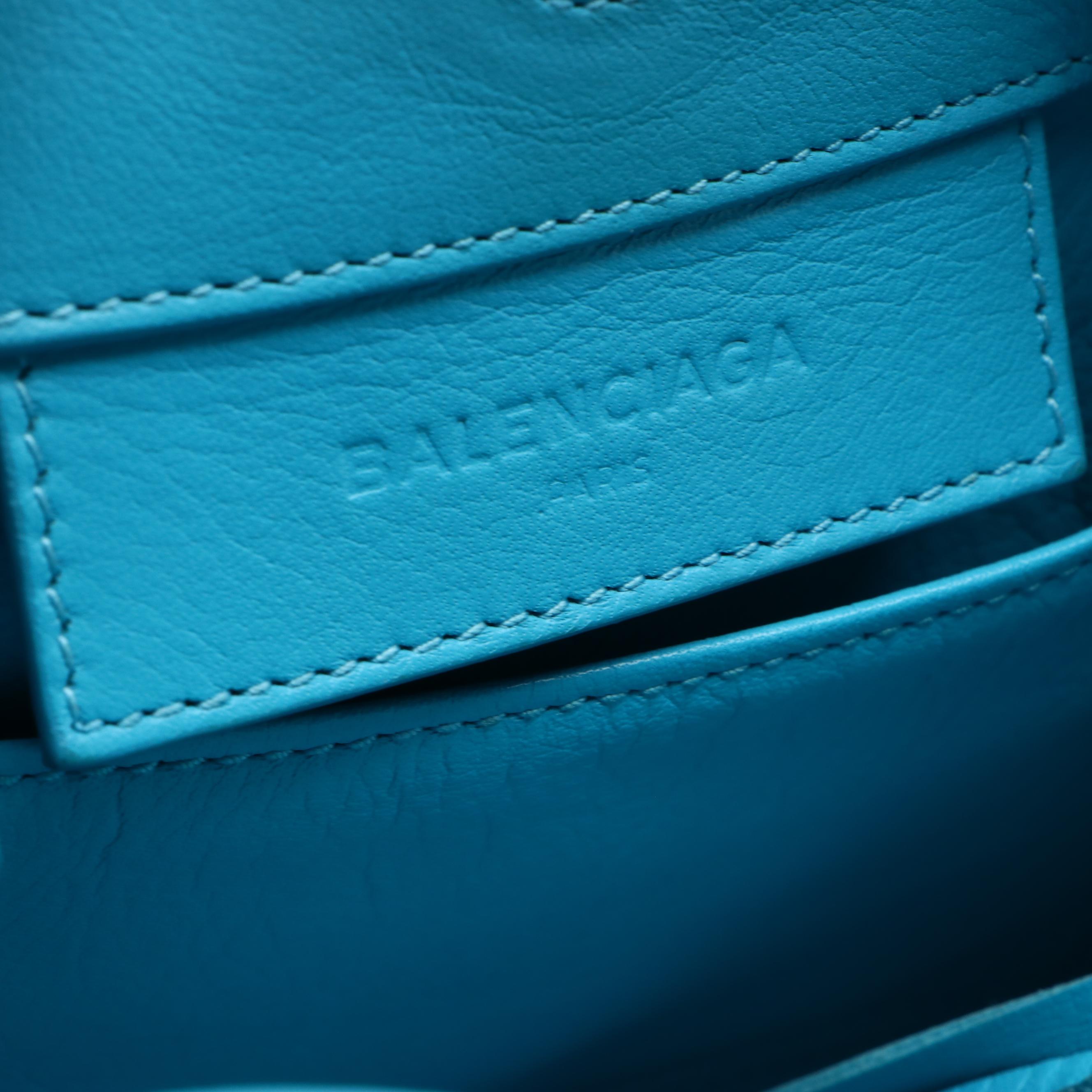 Balenciaga Mini Papier A4 Two-Way Side Zip Bag in Capri Blue Calfskin Leather