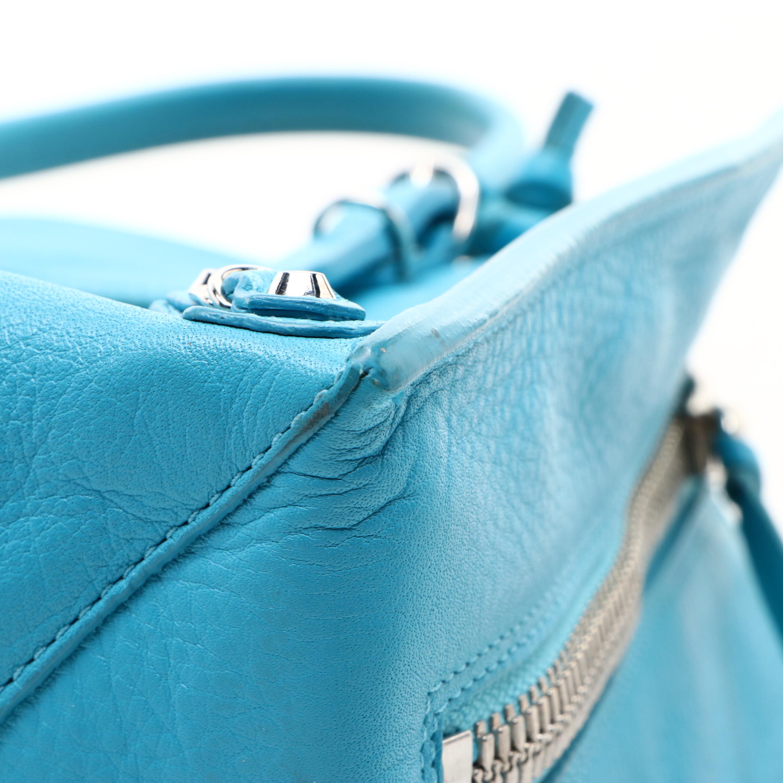 Balenciaga Mini Papier A4 Two-Way Side Zip Bag in Capri Blue Calfskin Leather