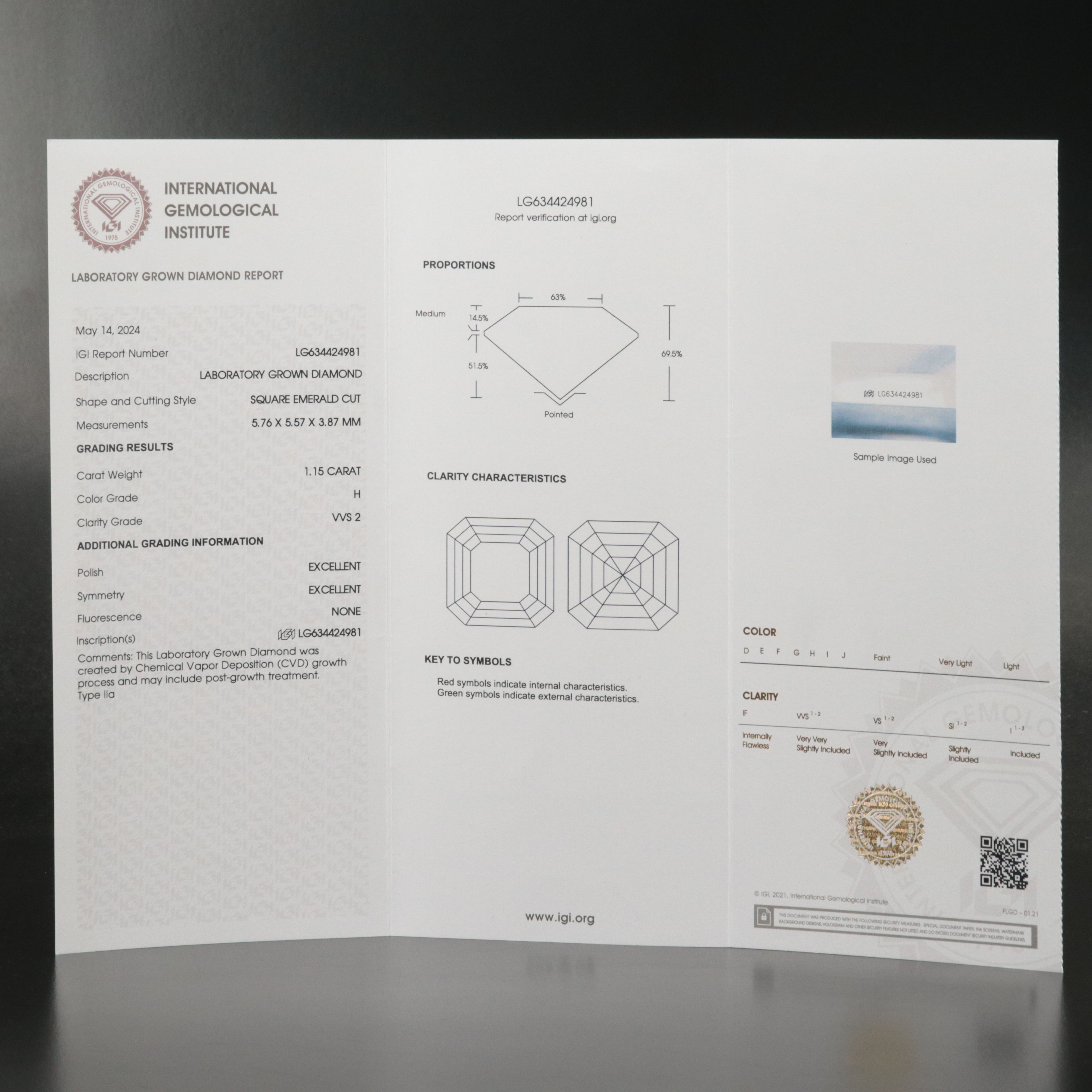 Loose 1.15 CT Lab Grown Diamond with IGI Report