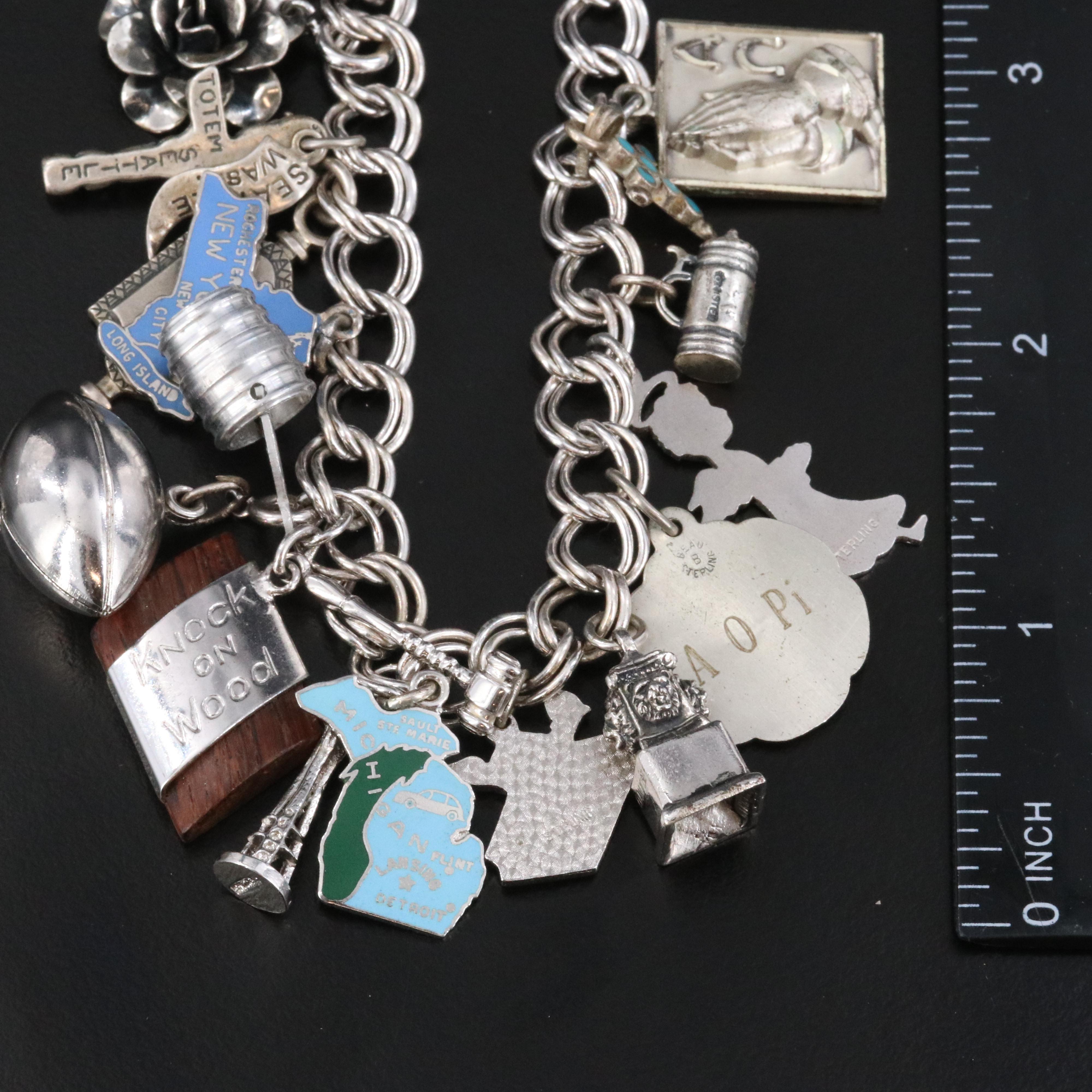Vintage Charm Bracelet Featuring Sterling, Turquoise and College Charms