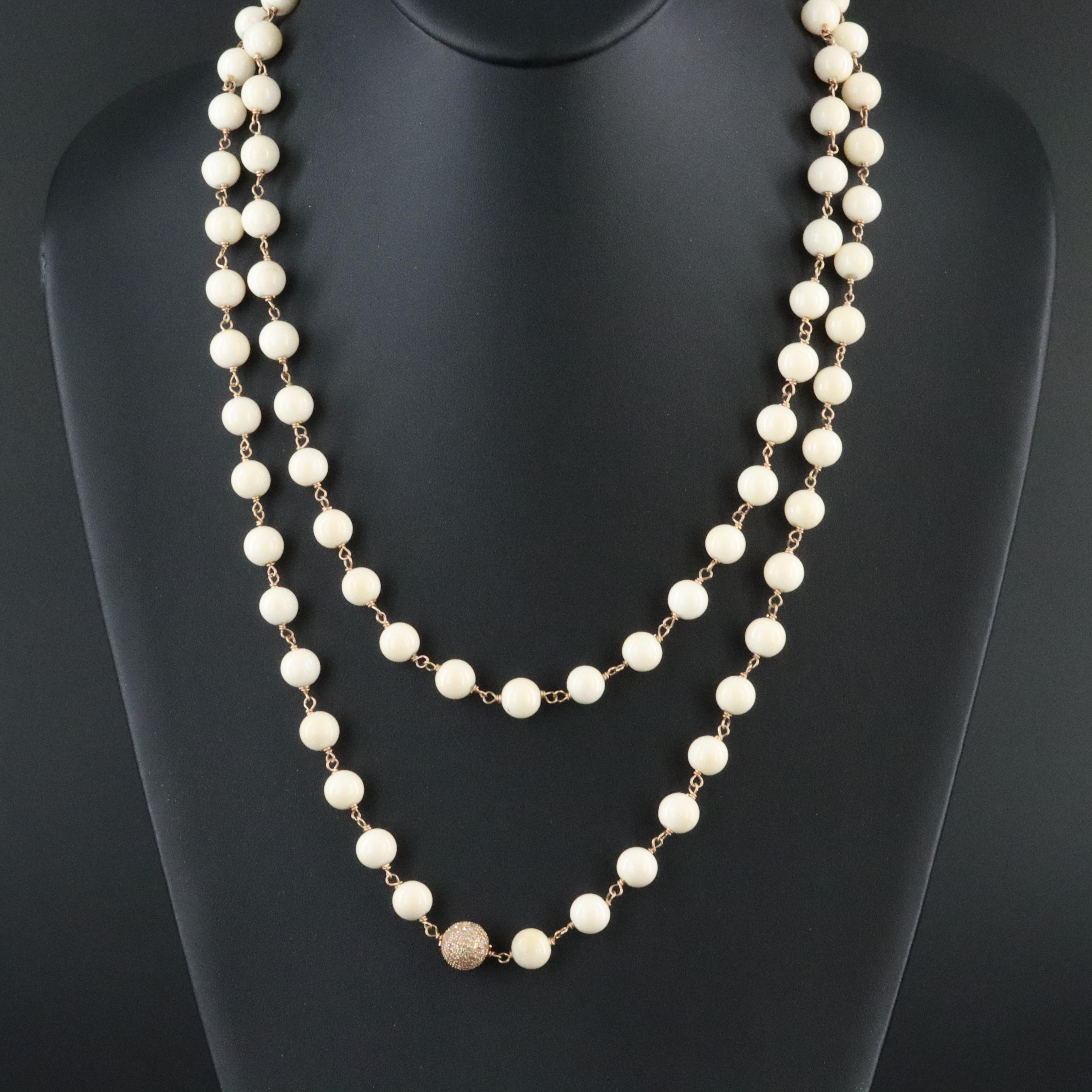 Gold-Filled Bone Necklace with 14K Pavé Diamond Accent Attributed to Sheryl Lowe