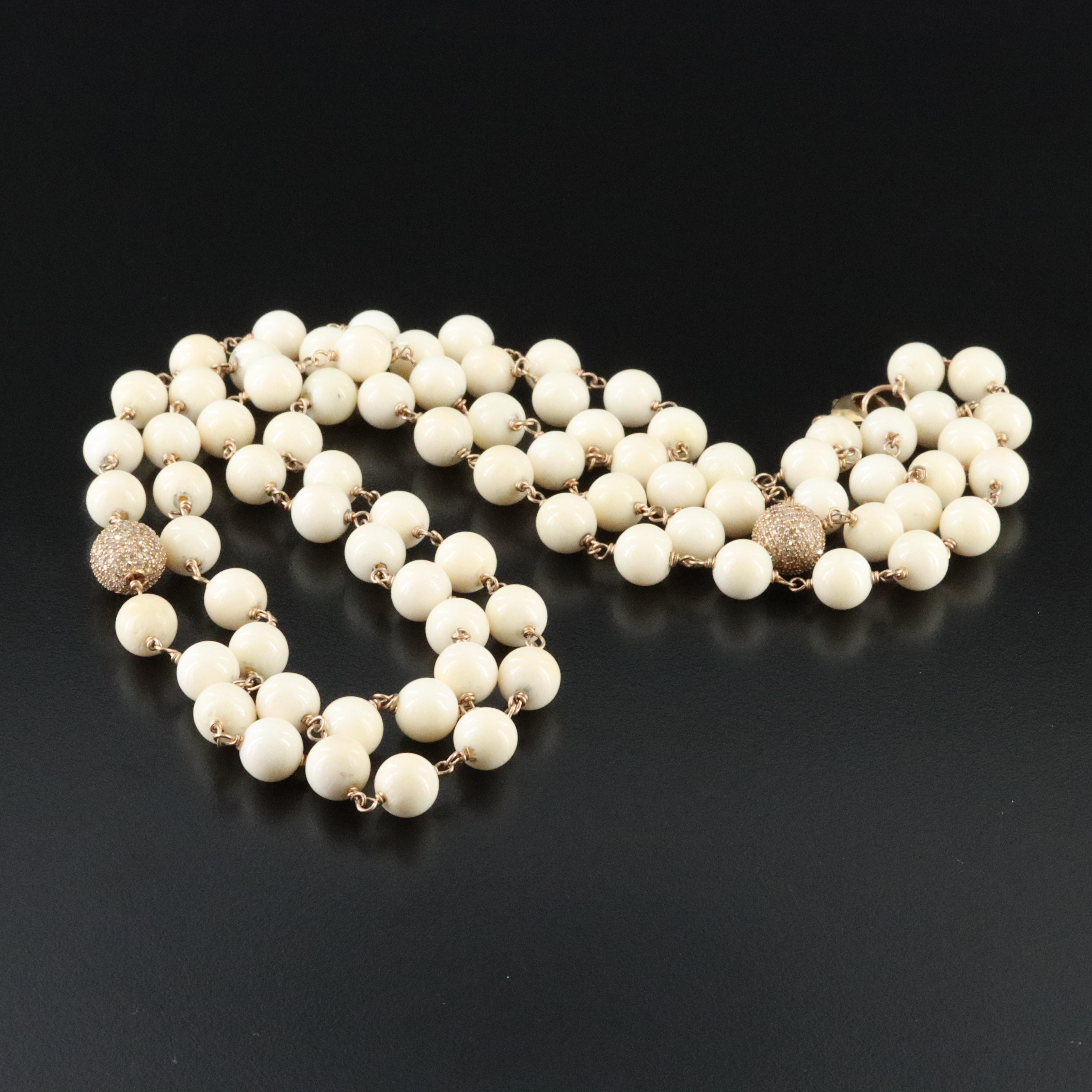 Gold-Filled Bone Necklace with 14K Pavé Diamond Accent Attributed to Sheryl Lowe