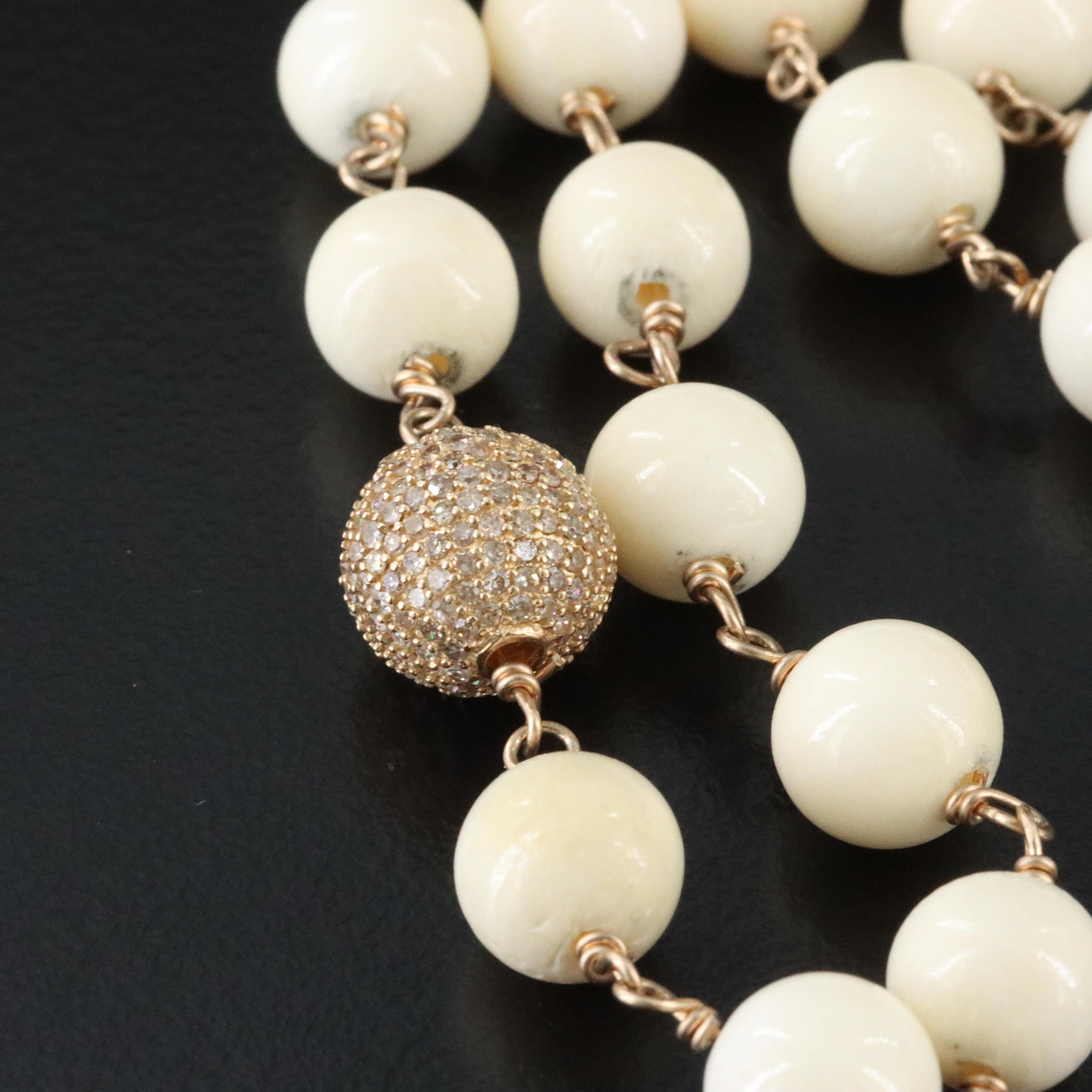 Gold-Filled Bone Necklace with 14K Pavé Diamond Accent Attributed to Sheryl Lowe