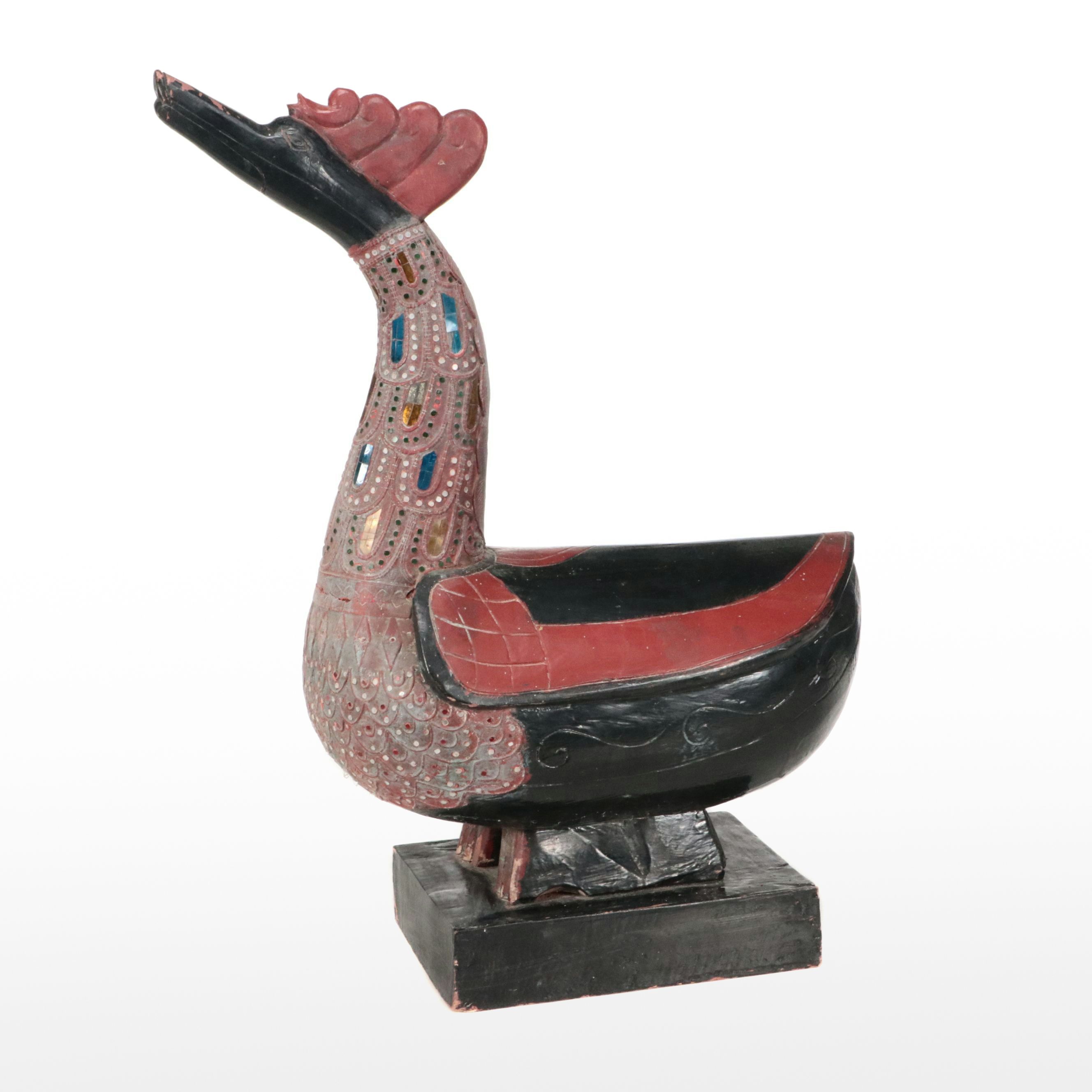 Polychrome Carved Wooden Rooster