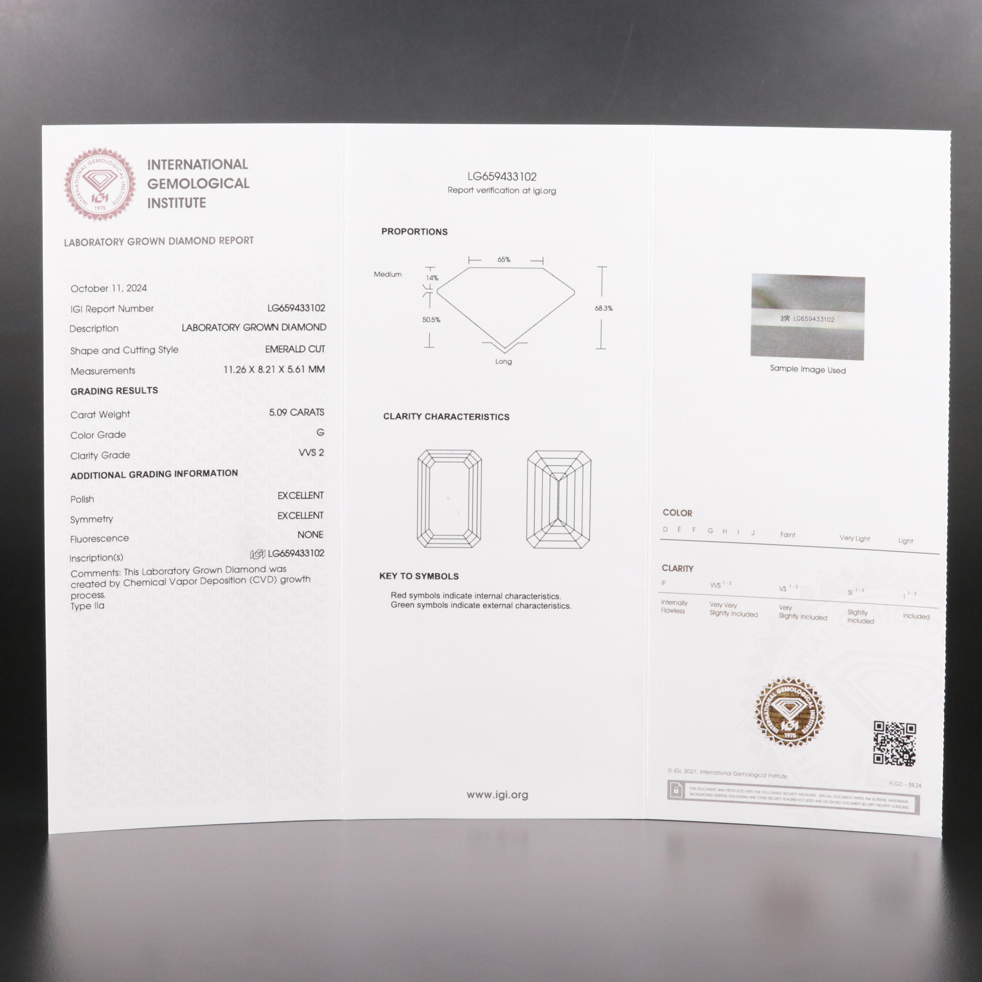 Loose 5.09 CT Lab Grown Diamond with IGI Report