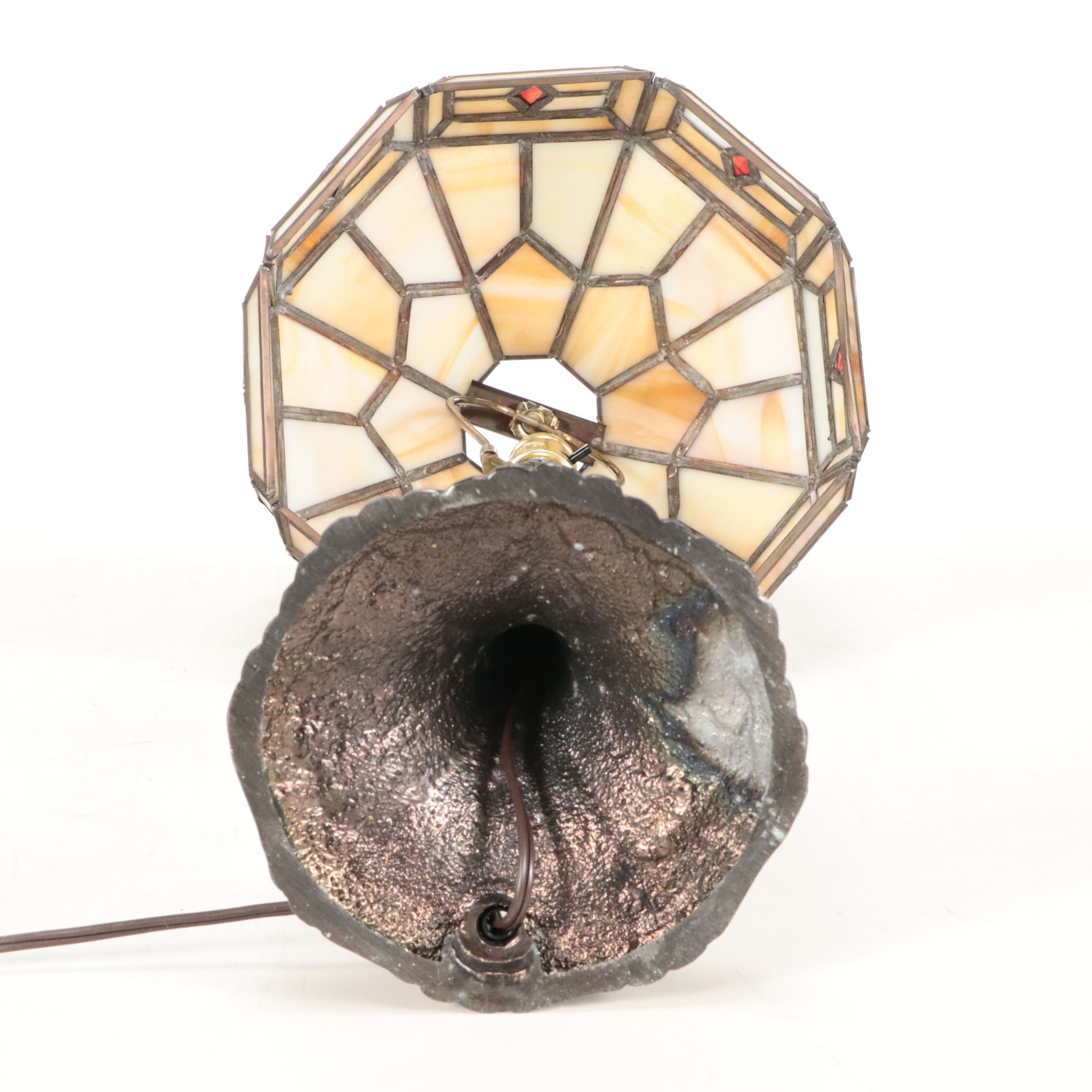 Art Nouveau Style Slag Glass Table Lamps