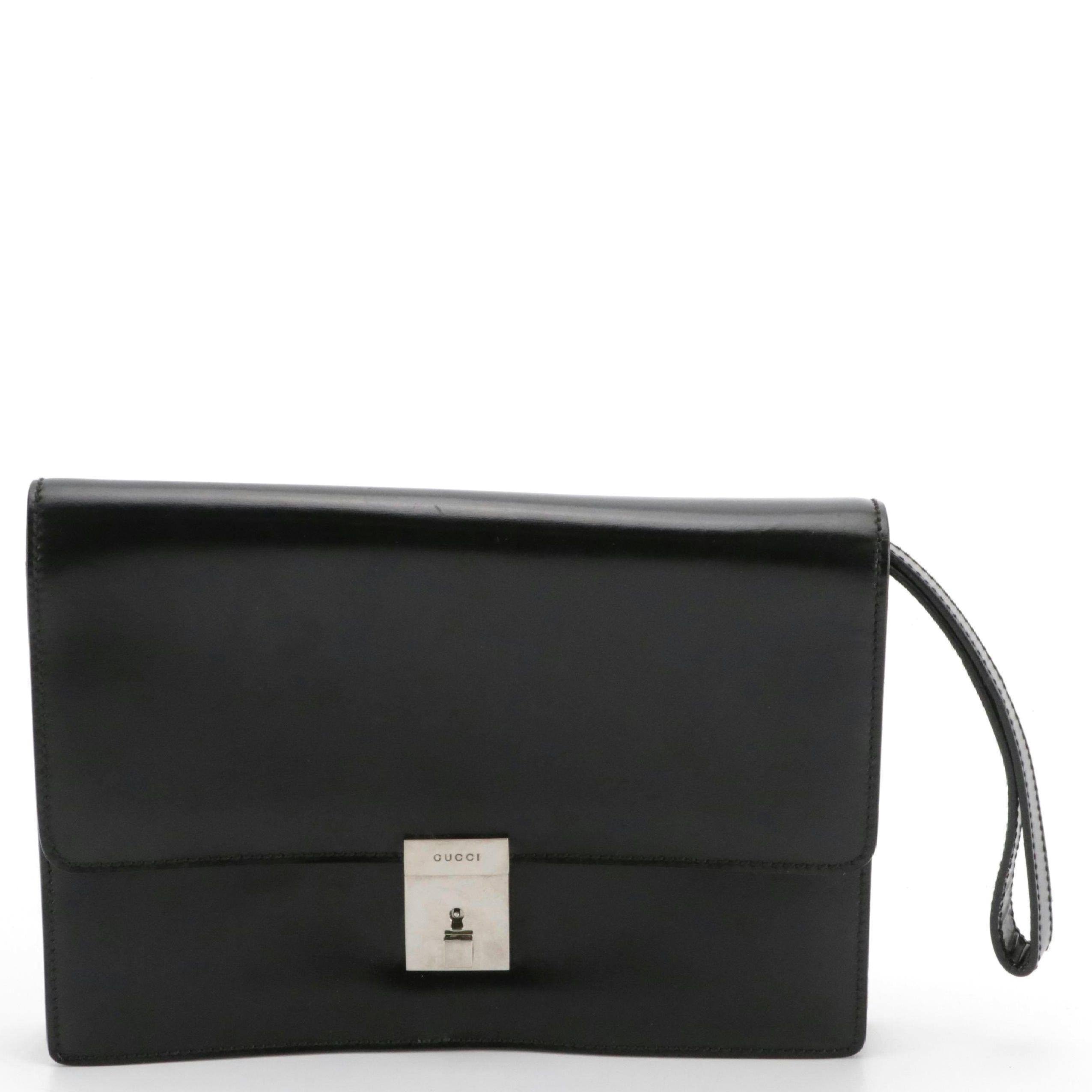 Gucci Front Flap Wristlet Clutch in Black Leather