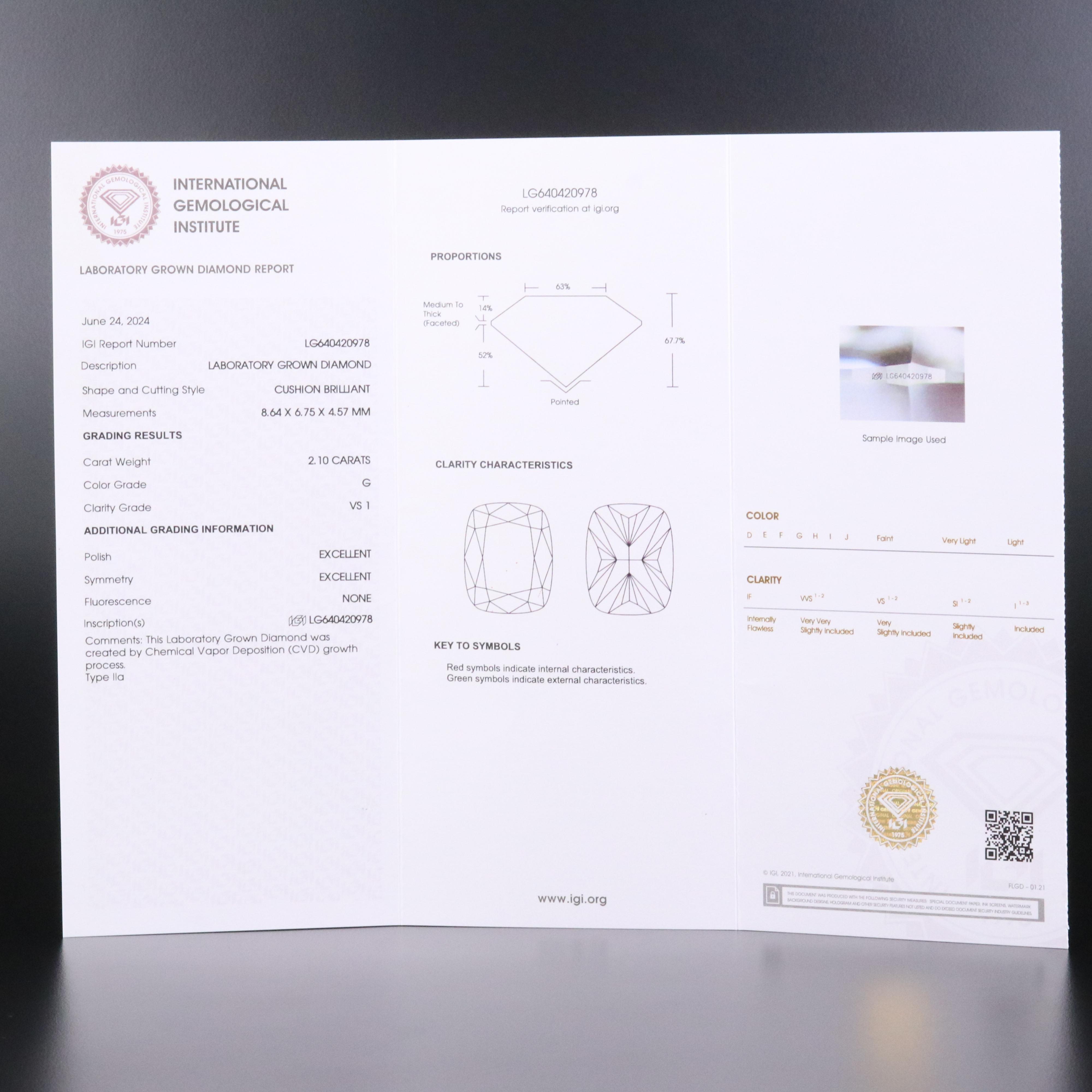 Loose 2.10 CT Lab Grown Diamond with IGI Report