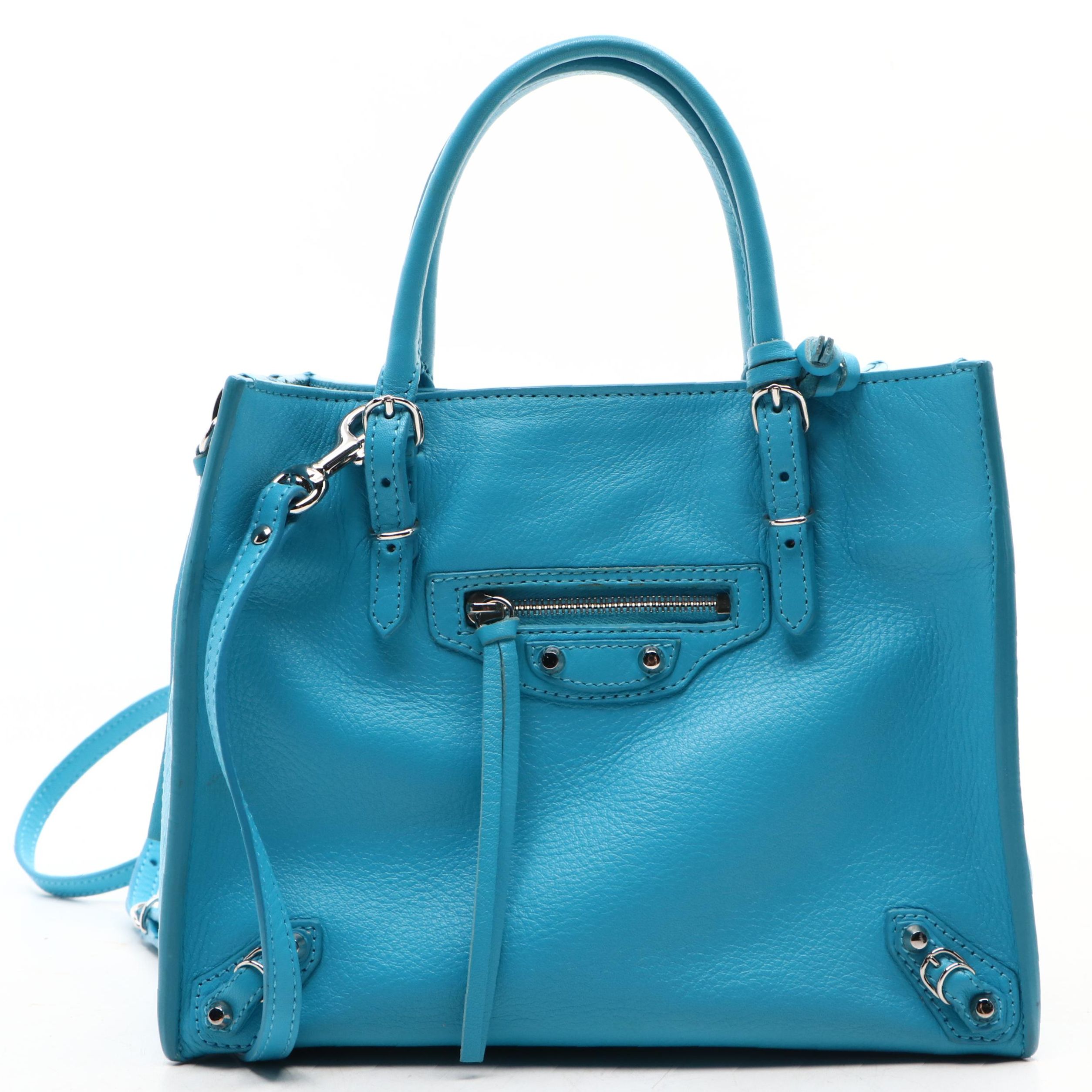Balenciaga Mini Papier A4 Two-Way Side Zip Bag in Capri Blue Calfskin Leather