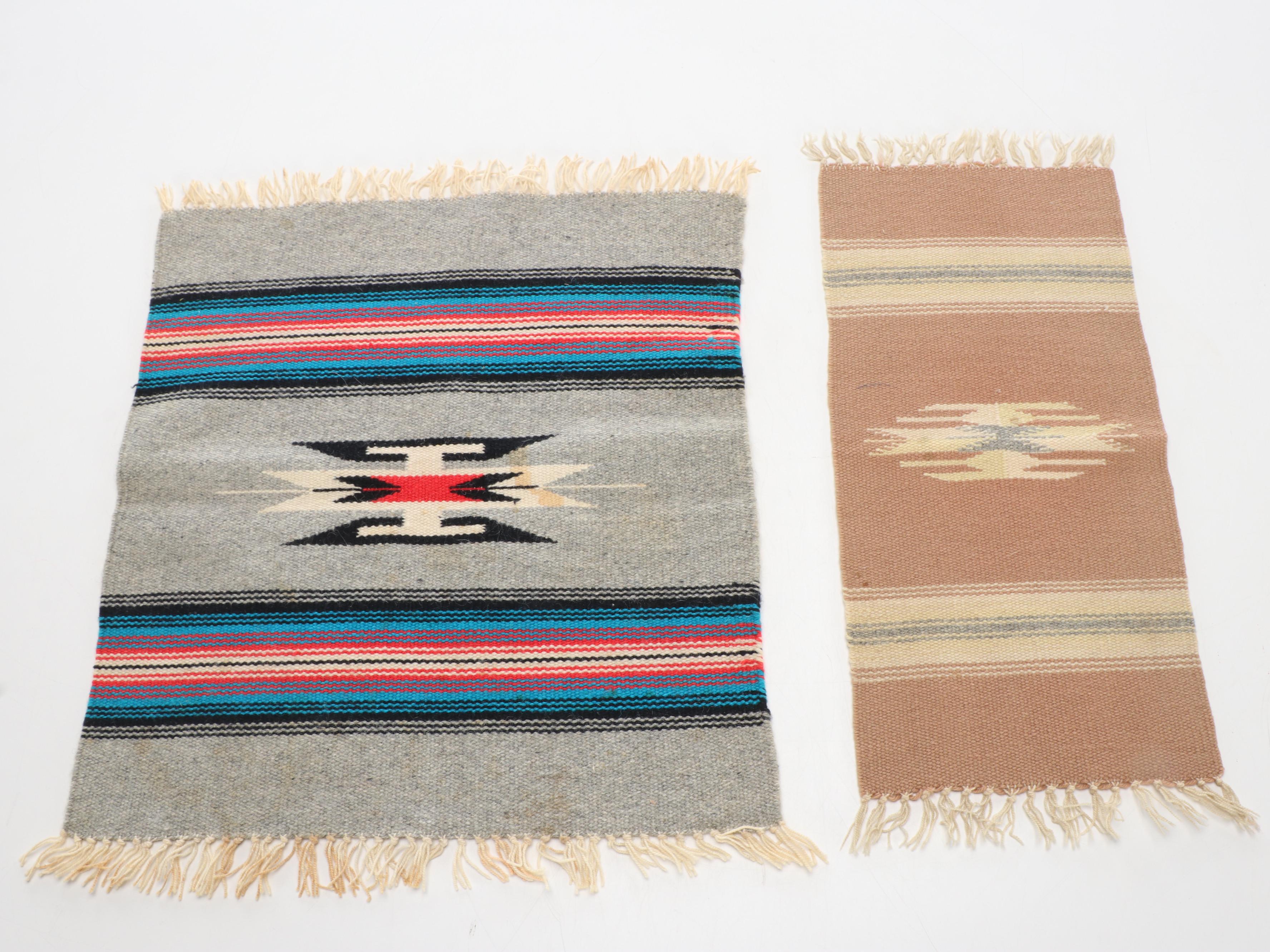 Three Handwoven Southwestern Style Accent Rugs Including Mexican Chimayo