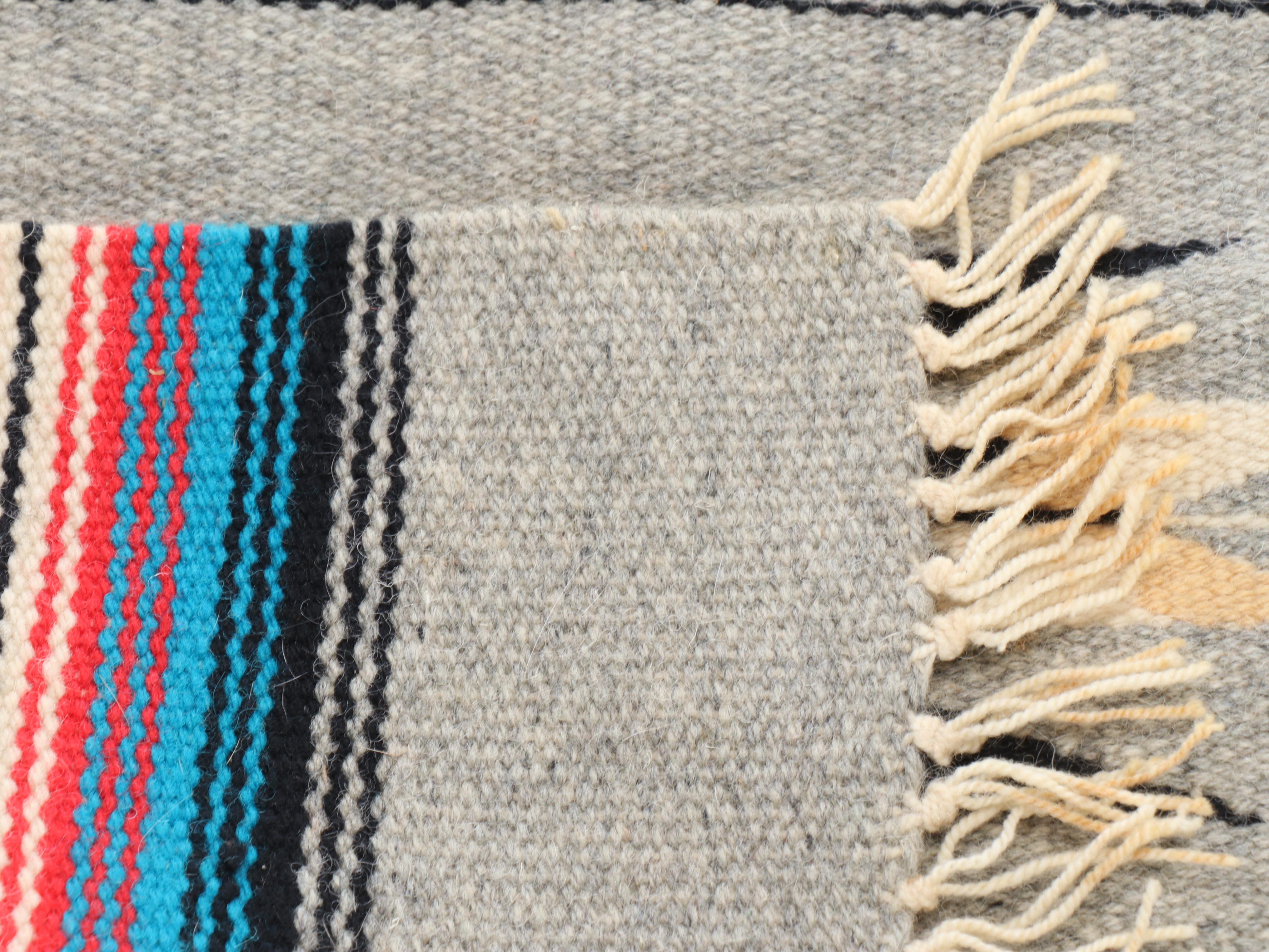 Three Handwoven Southwestern Style Accent Rugs Including Mexican Chimayo