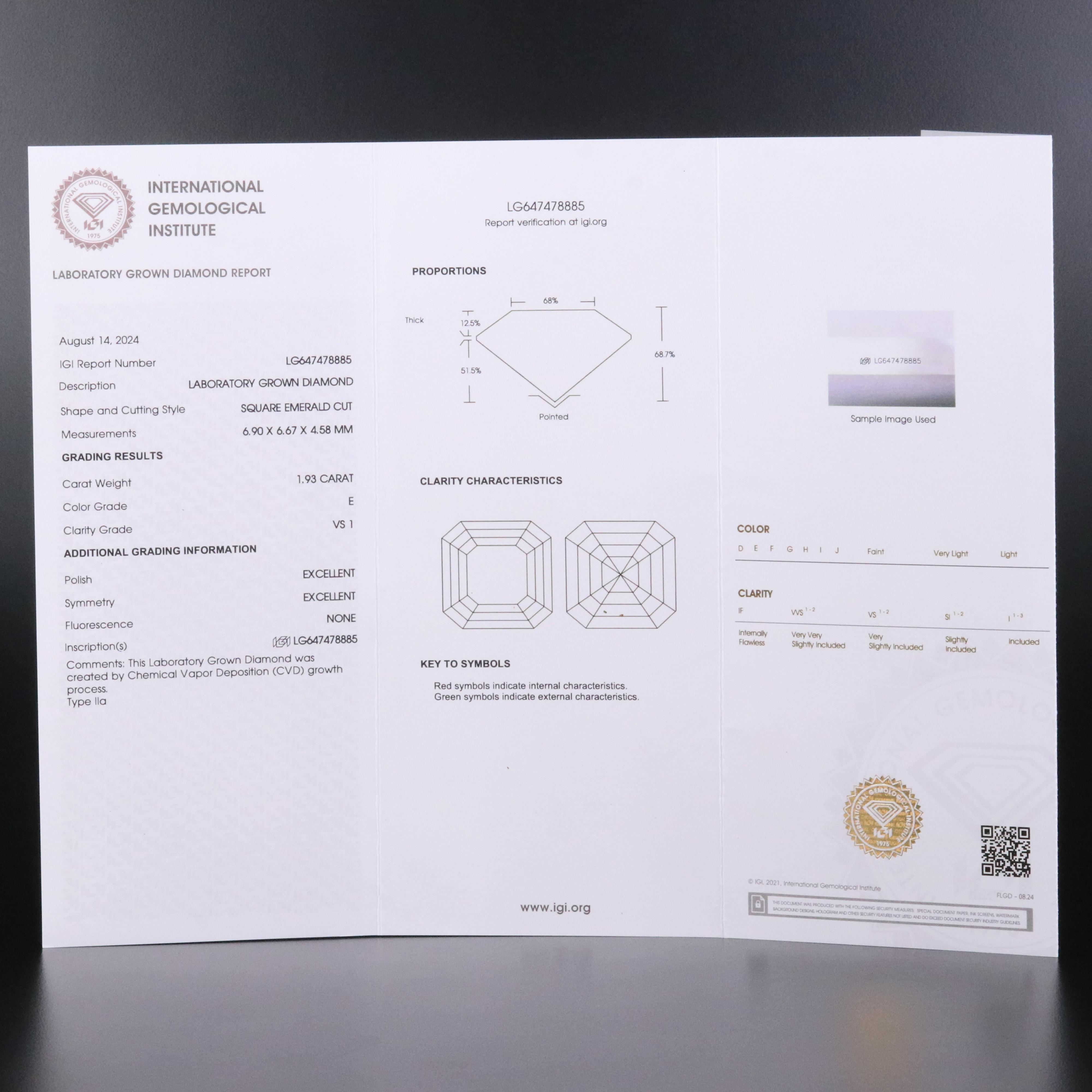 Loose 1.93 CT Lab Grown Diamond with IGI Report