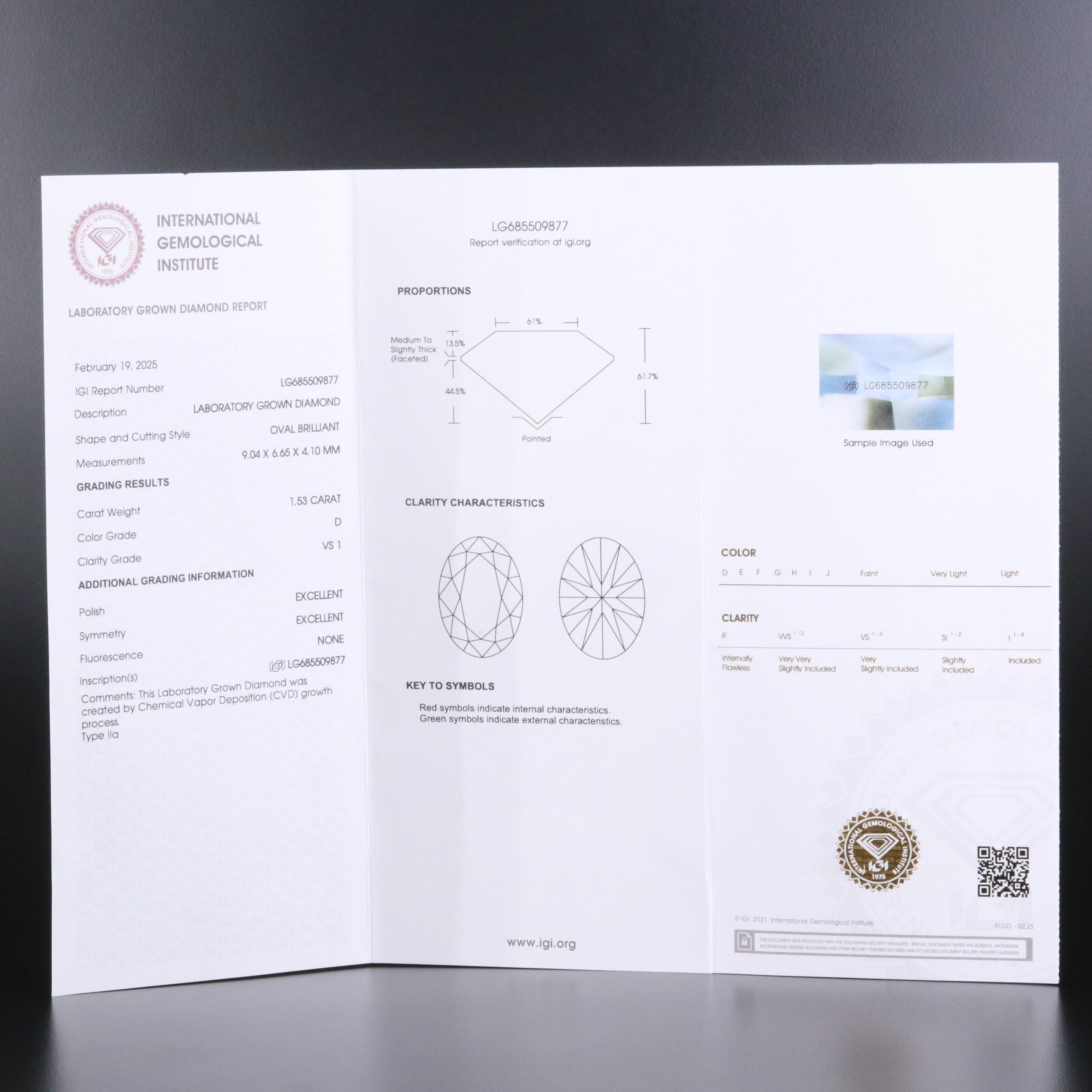 Loose 1.53 CT Lab Grown Diamond with IGI Report