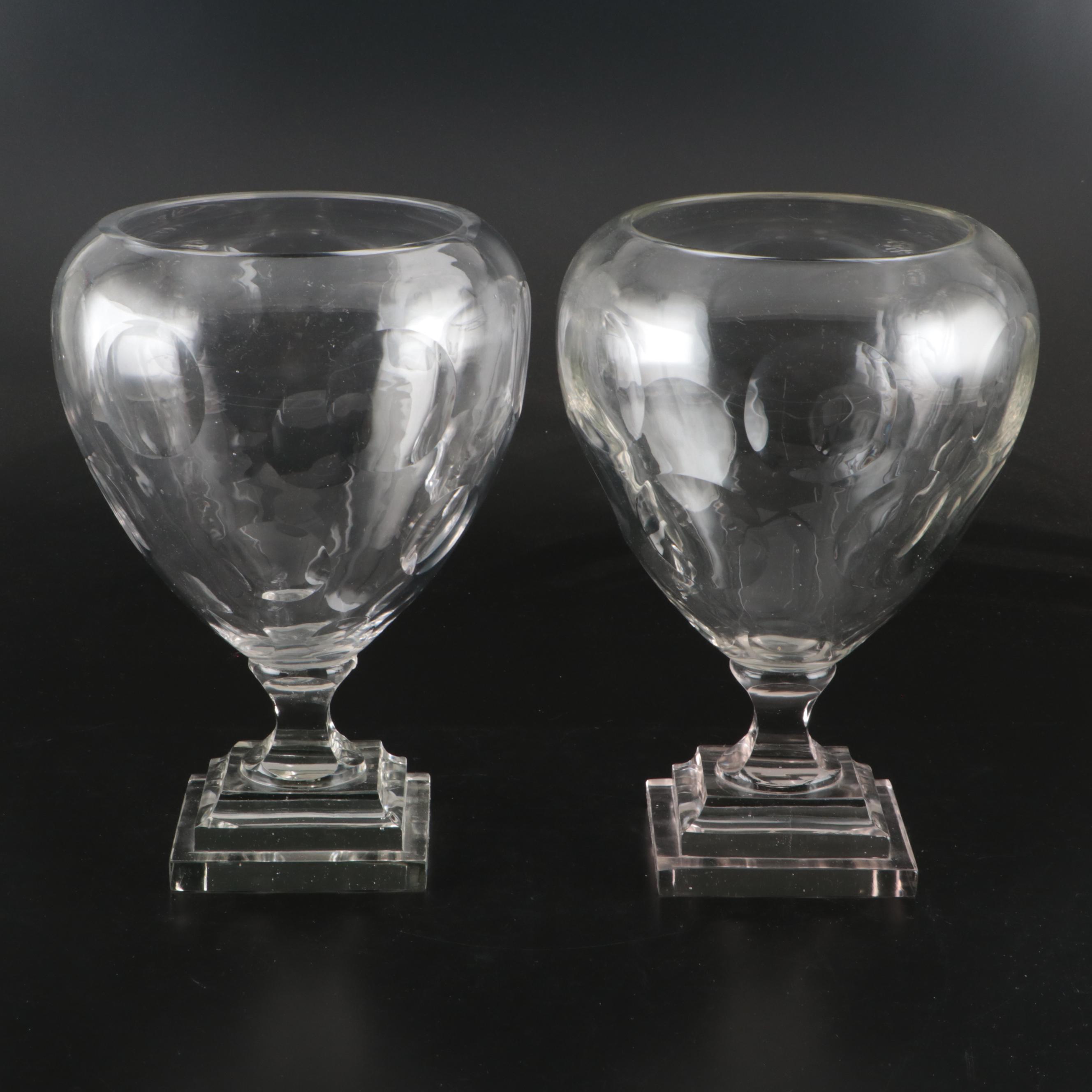 Pair of Georgian Style Coin Etched Footed Vases, 19th Century