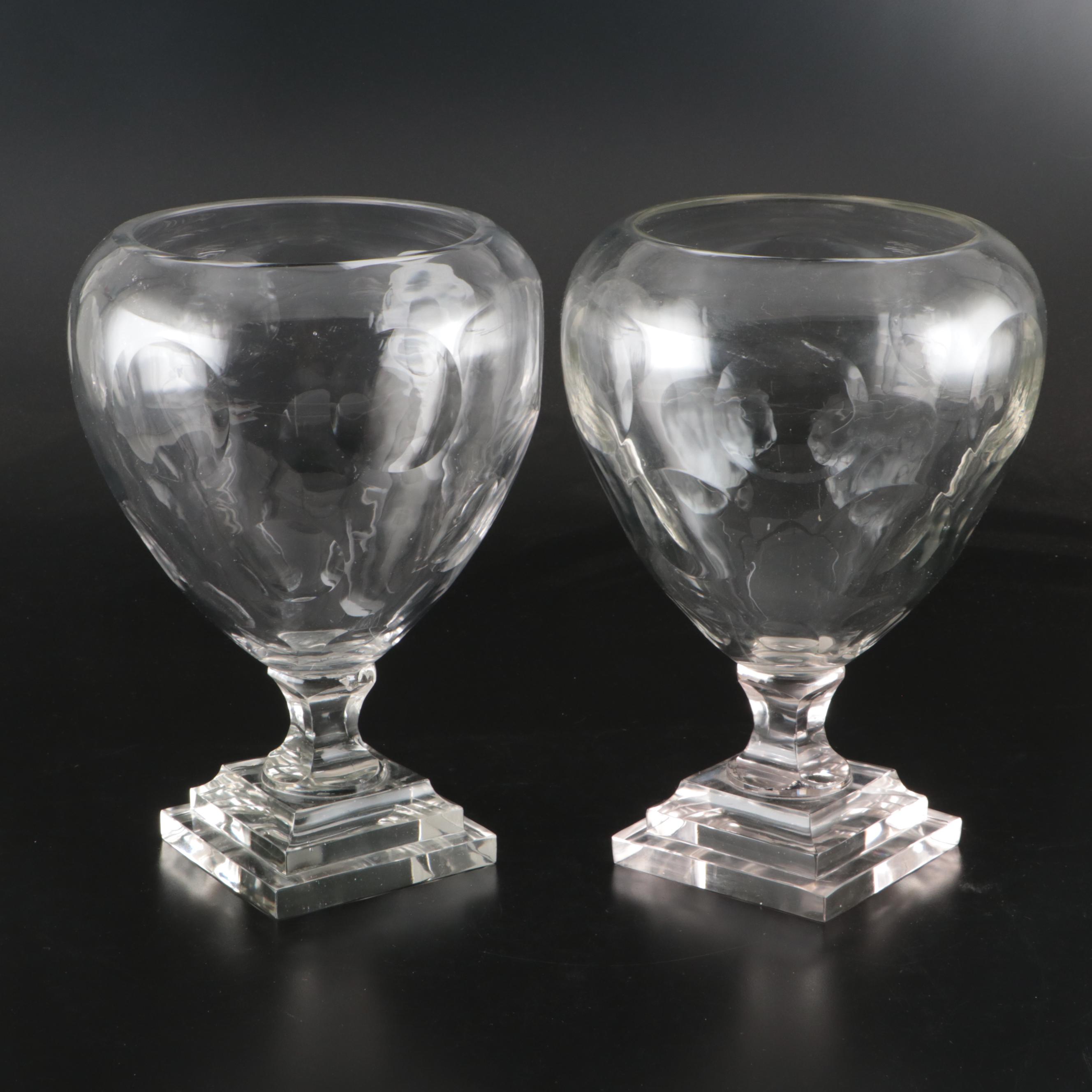 Pair of Georgian Style Coin Etched Footed Vases, 19th Century