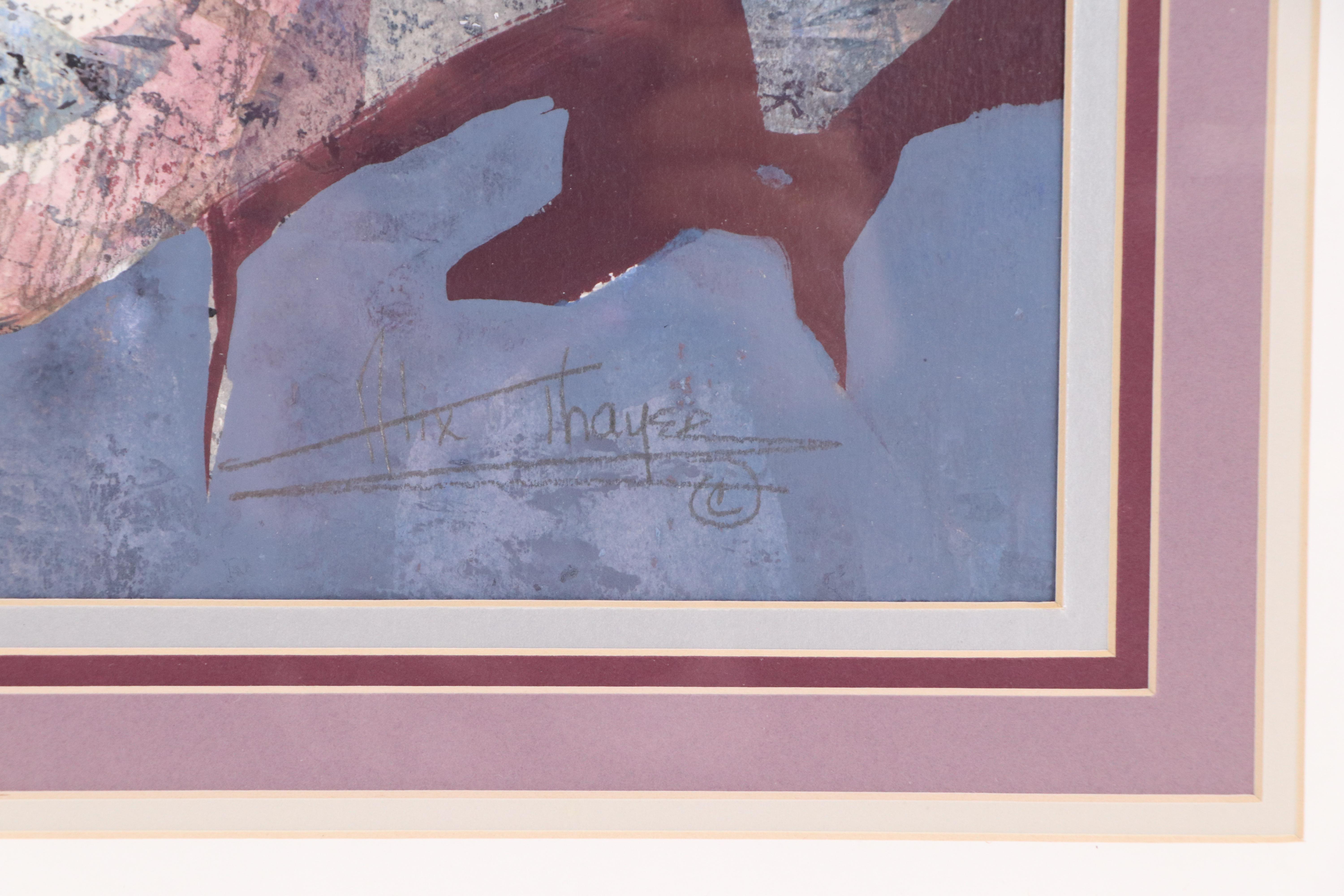 Alix Thayer Figural Mixed Media Painting of Seated Nude Woman