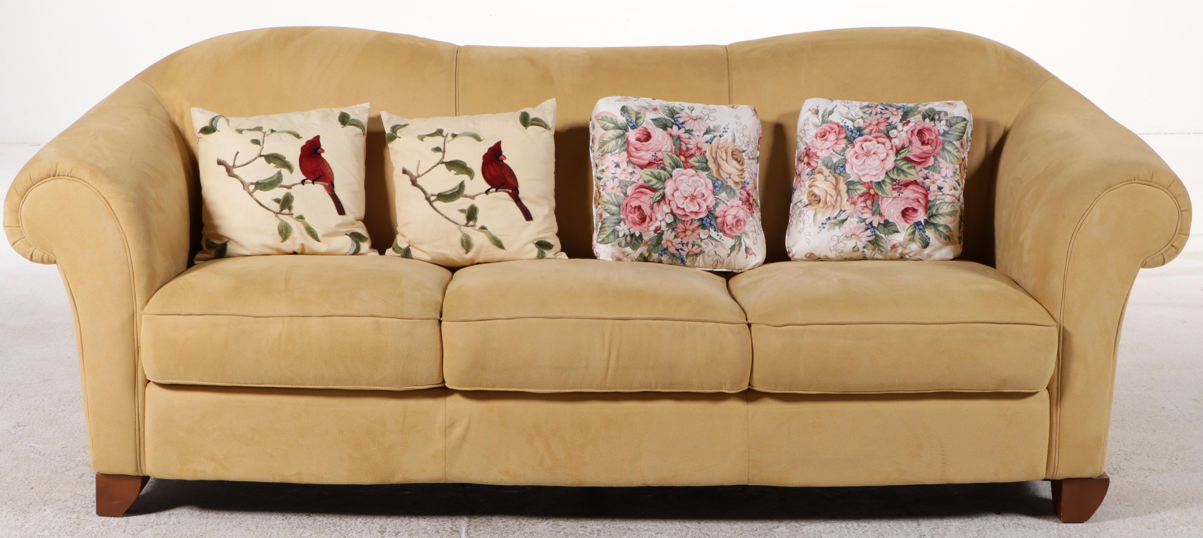 Italsof Art Deco Suede Sofa with Accent Pillows