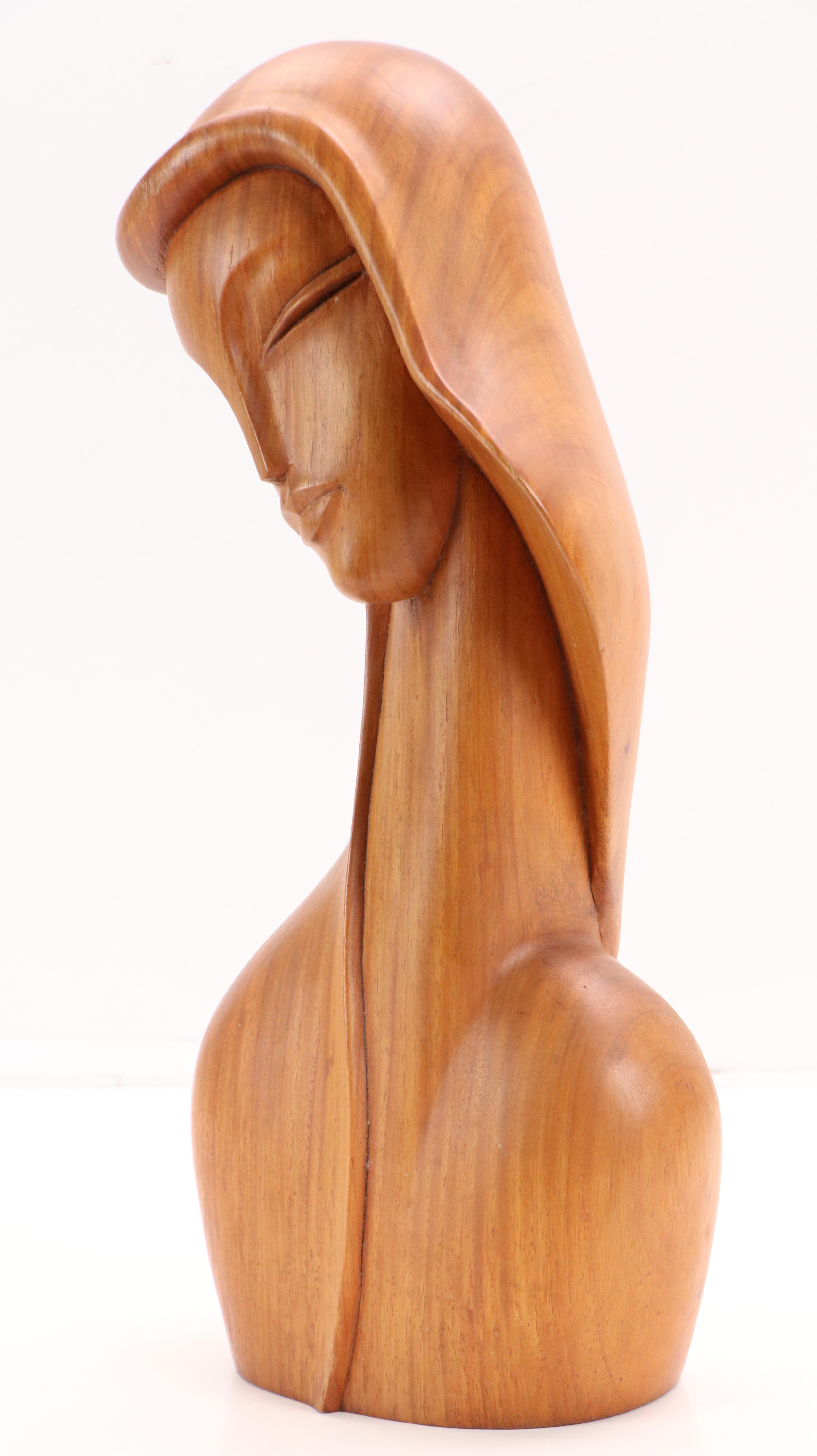 Lepanto Crafts Stylized Carved Wooden Bust, Mid-20th Century