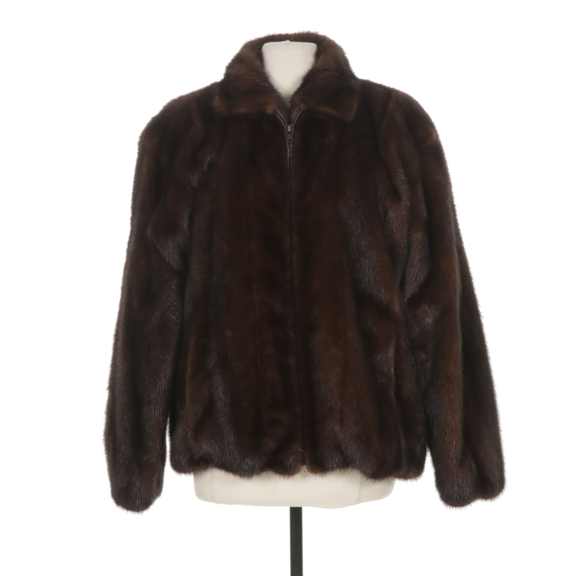 Chocolate Brown Mink Fur Zip-Front Jacket