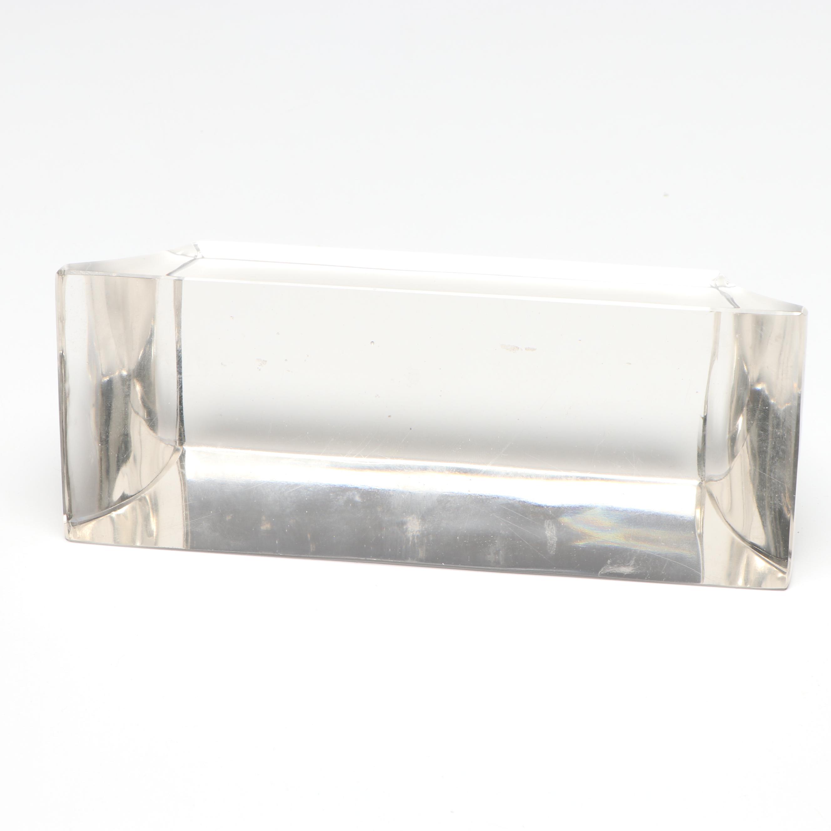 Carved Wood Man in Crescent Moon Nutcracker and Glass Block Paperweight