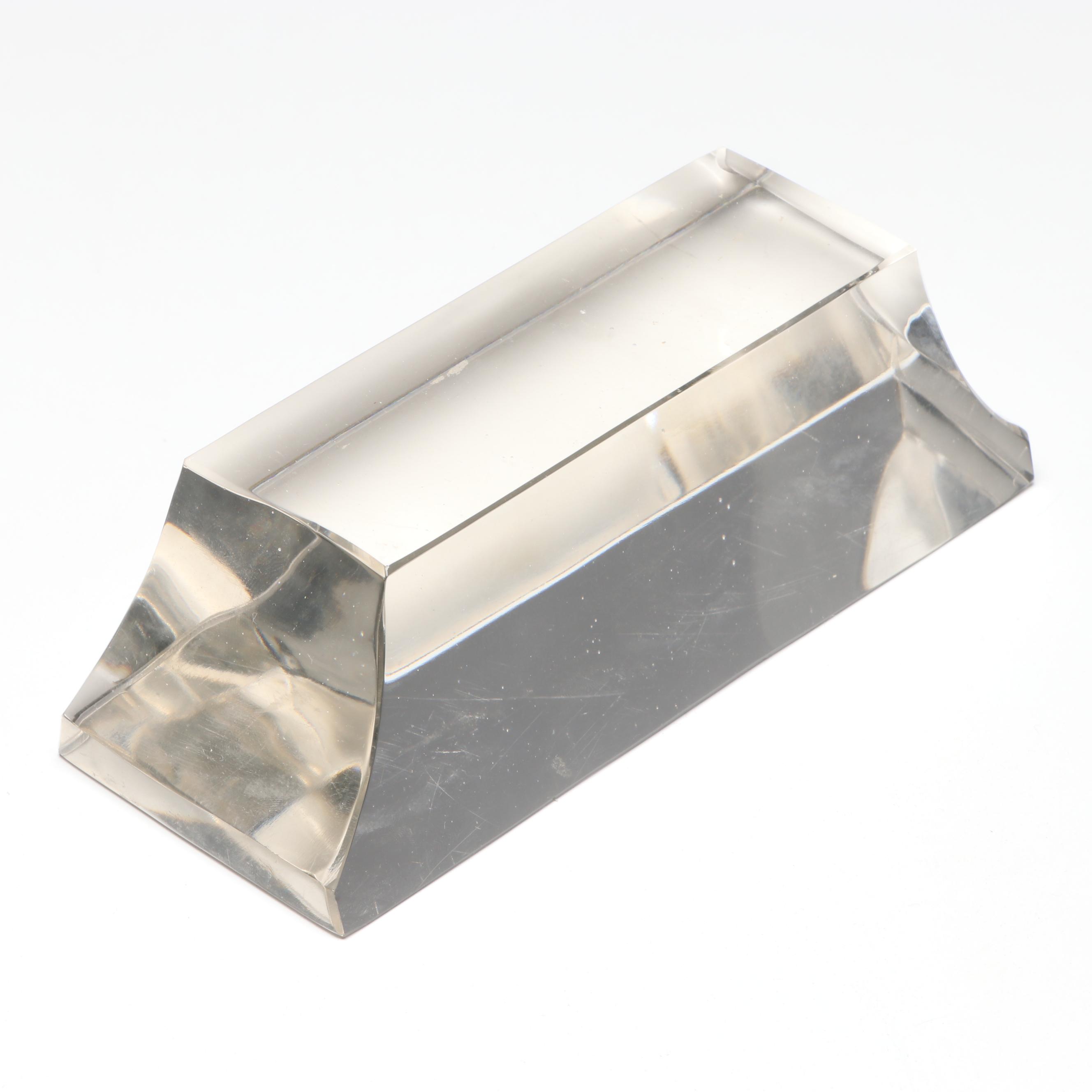 Carved Wood Man in Crescent Moon Nutcracker and Glass Block Paperweight