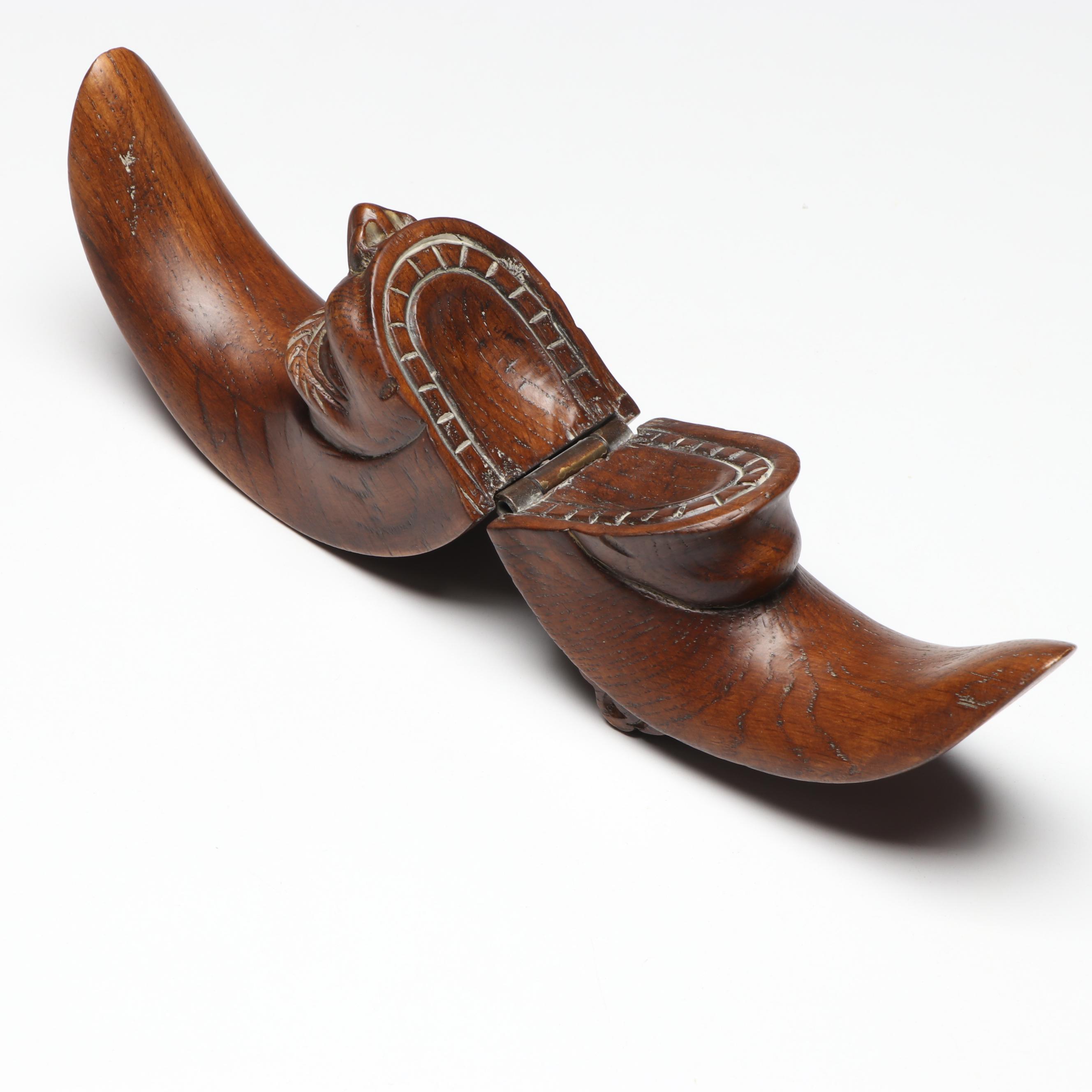 Carved Wood Man in Crescent Moon Nutcracker and Glass Block Paperweight