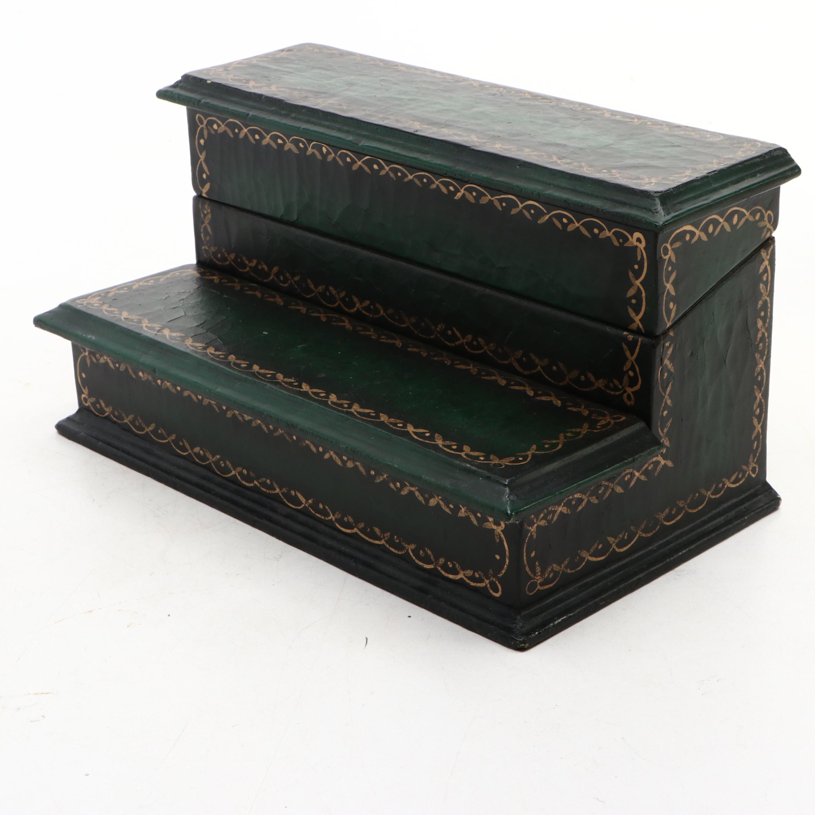 Laura Ashley Home Holiday Pattern Ceramic Vase with Green Wood Menorah and Box