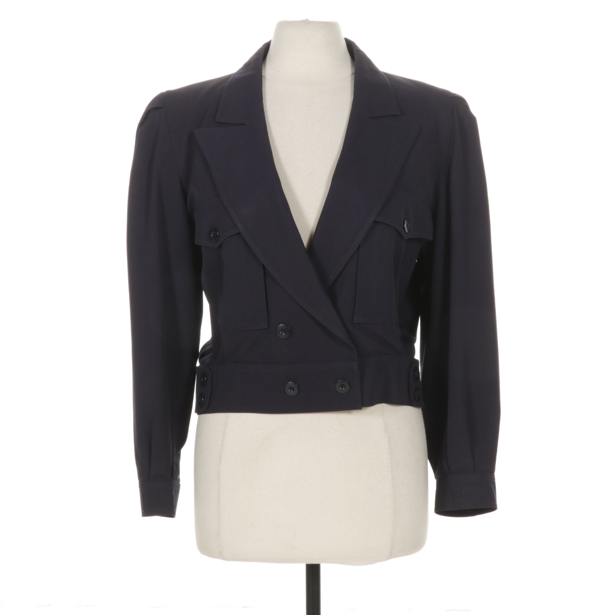 Escada Cropped Navy Wool Blazer, 1980s