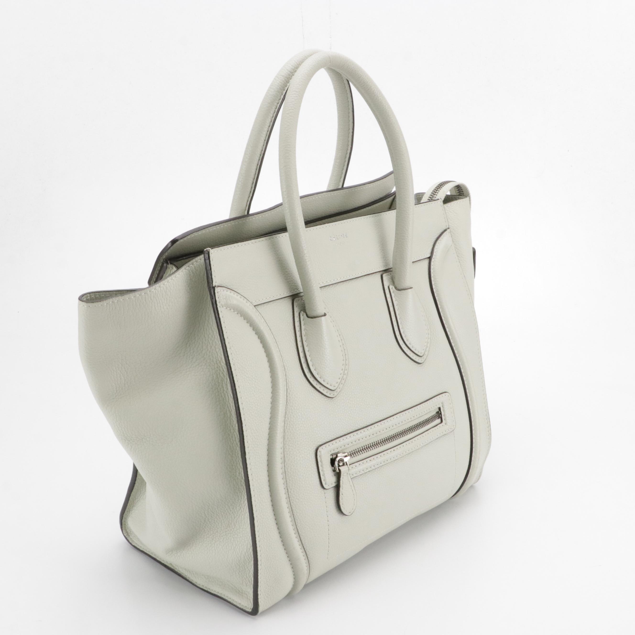 Céline Mini Luggage Tote in Off-White Grained Calfskin Leather
