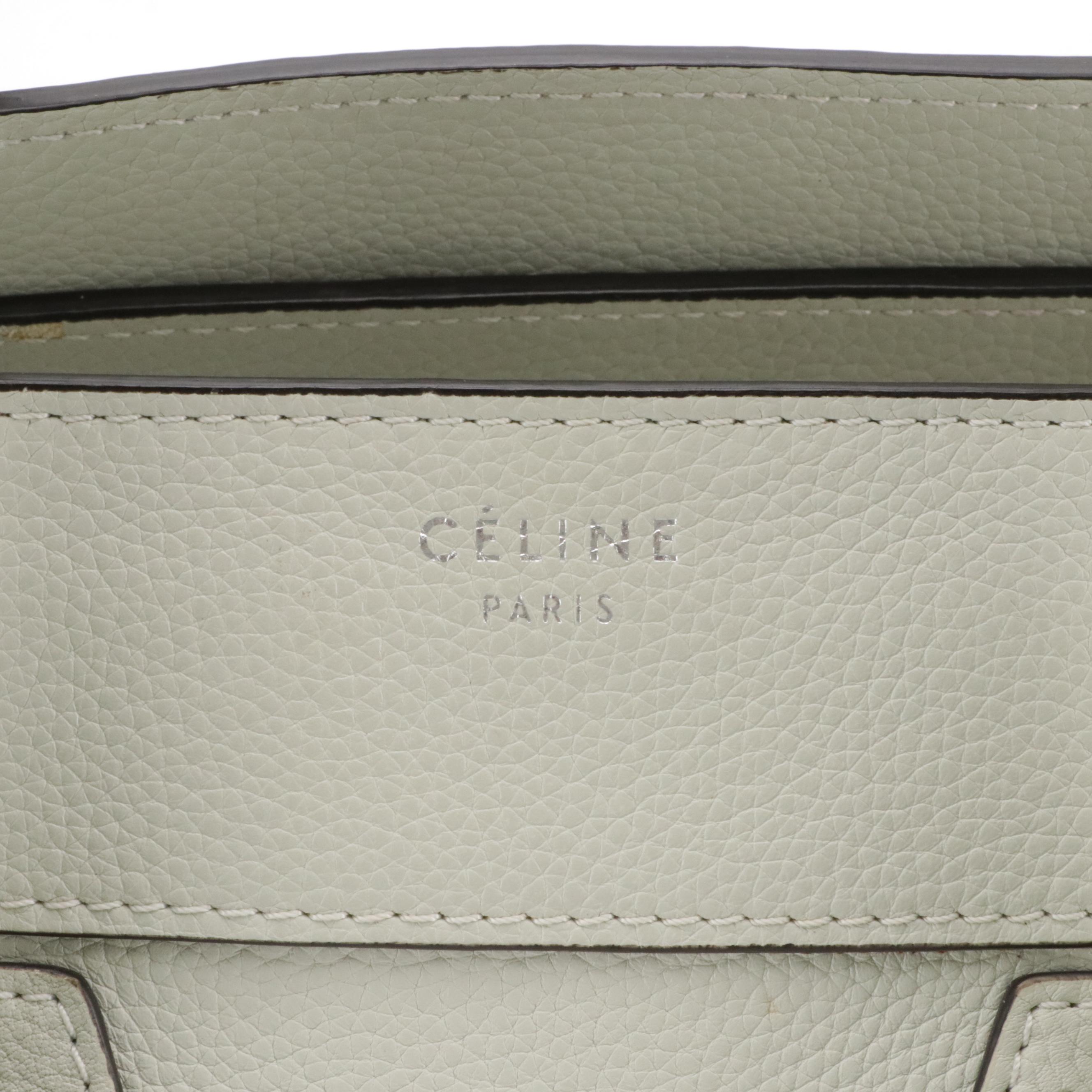 Céline Mini Luggage Tote in Off-White Grained Calfskin Leather