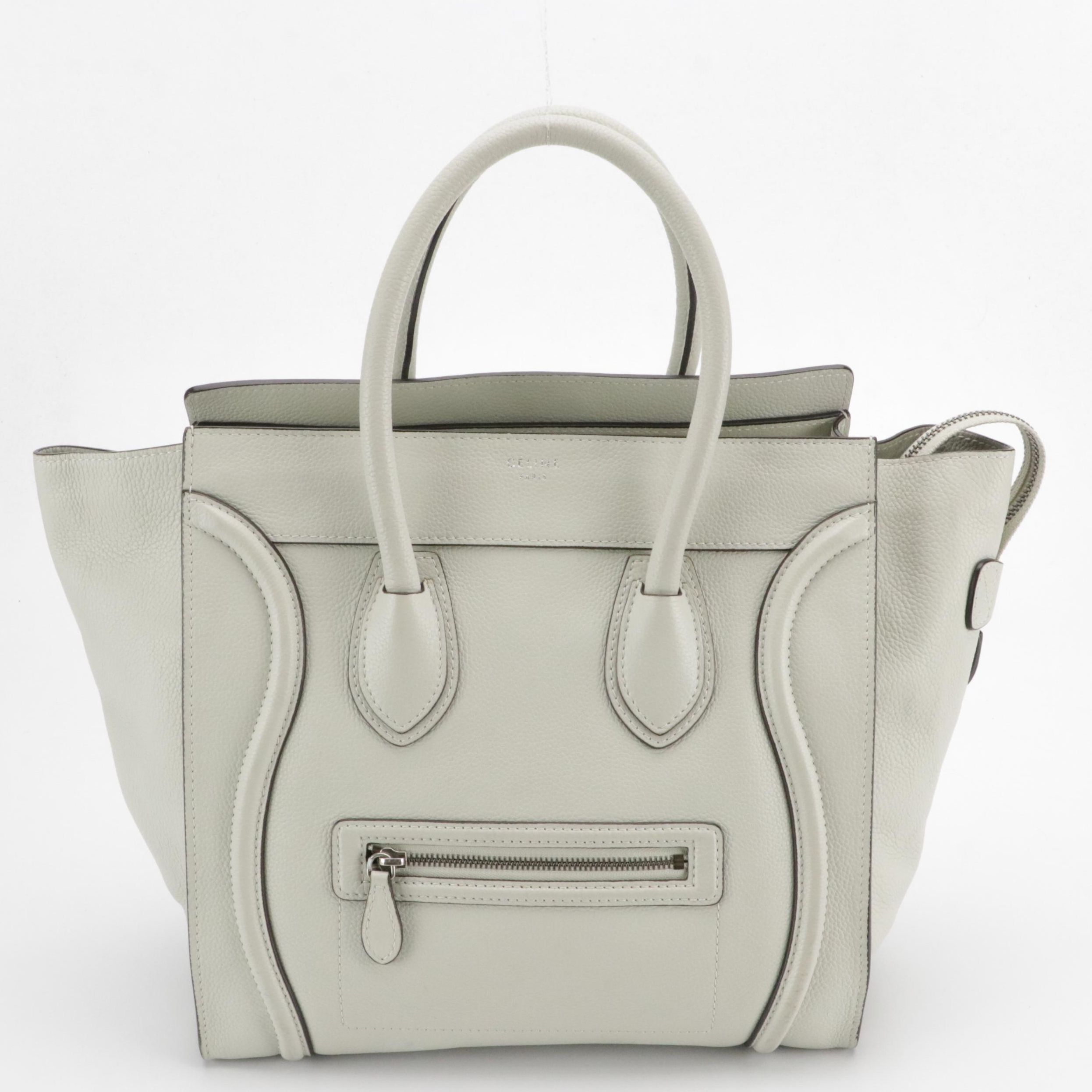 Céline Mini Luggage Tote in Off-White Grained Calfskin Leather
