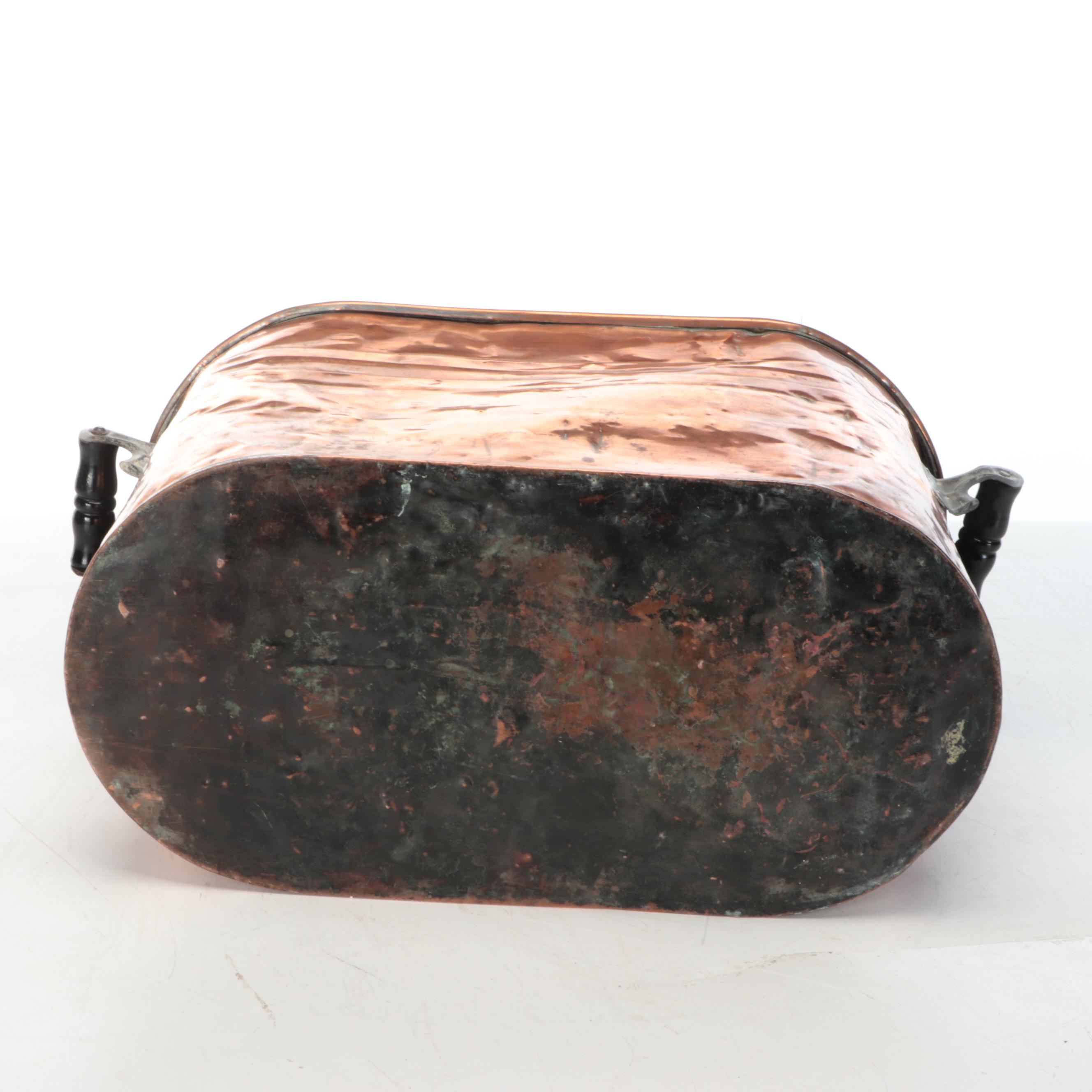 Antique Copper Boiler Wash Tub With Wood Handles