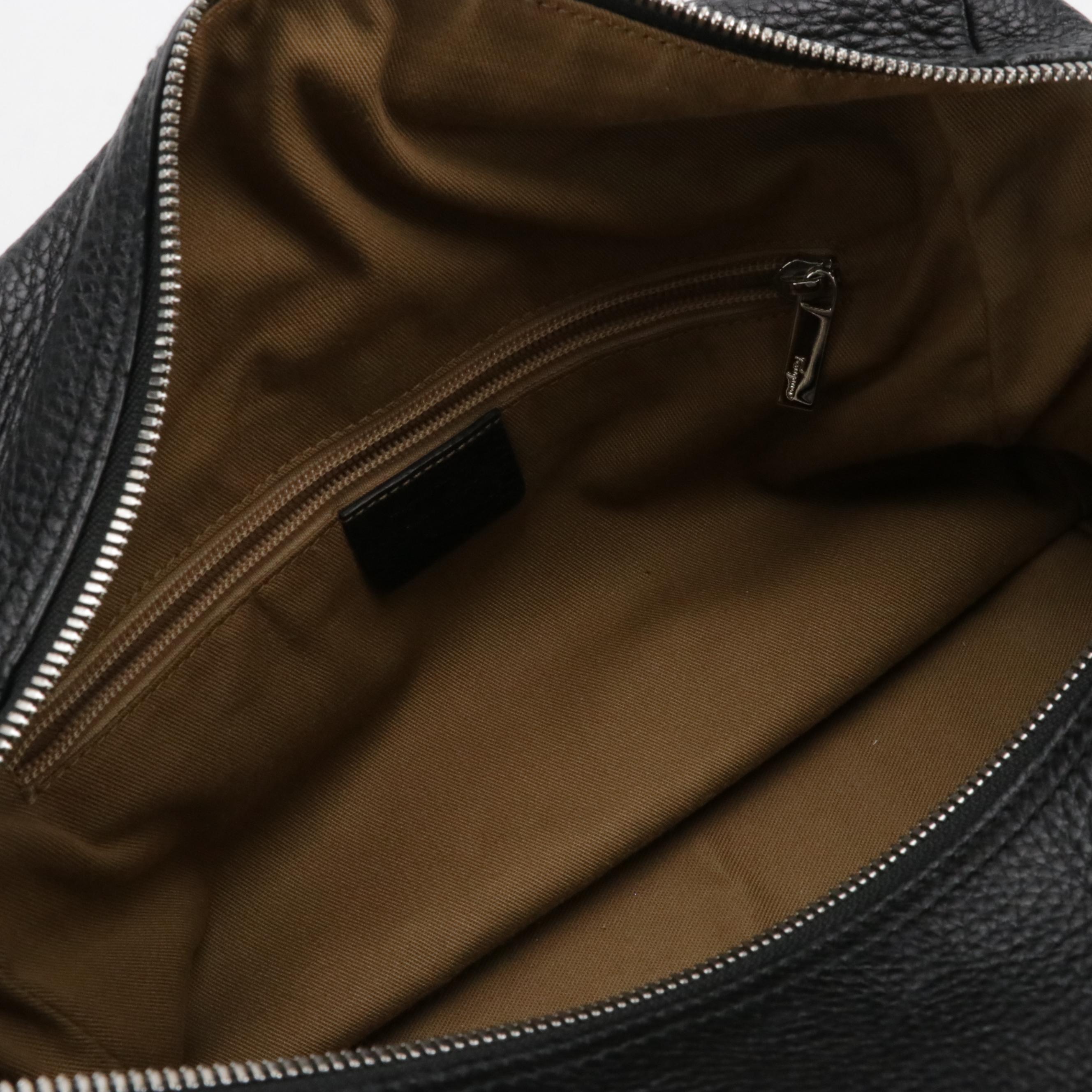 Salvatore Ferragamo Gancini Satchel in Black Grained Leather