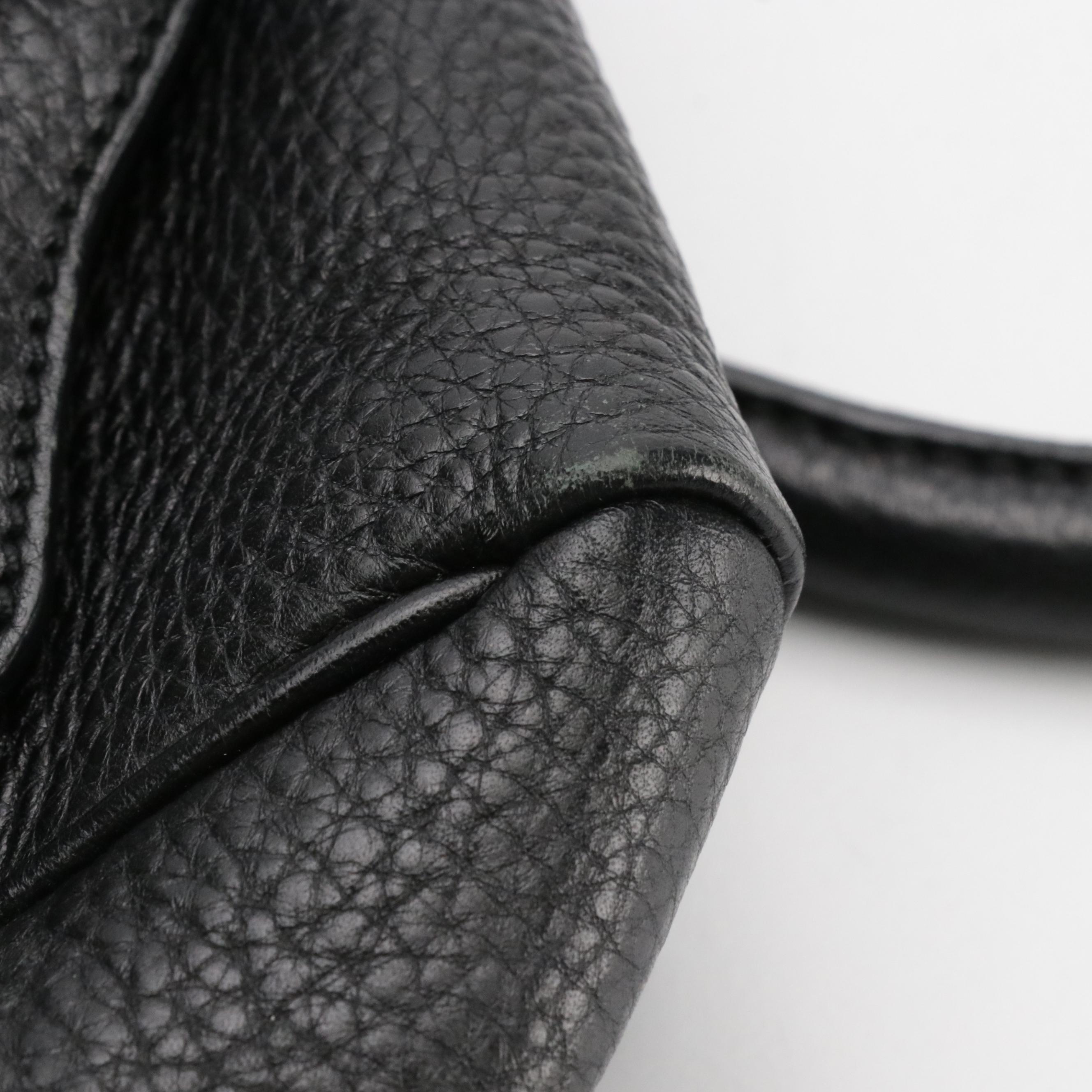 Salvatore Ferragamo Gancini Satchel in Black Grained Leather