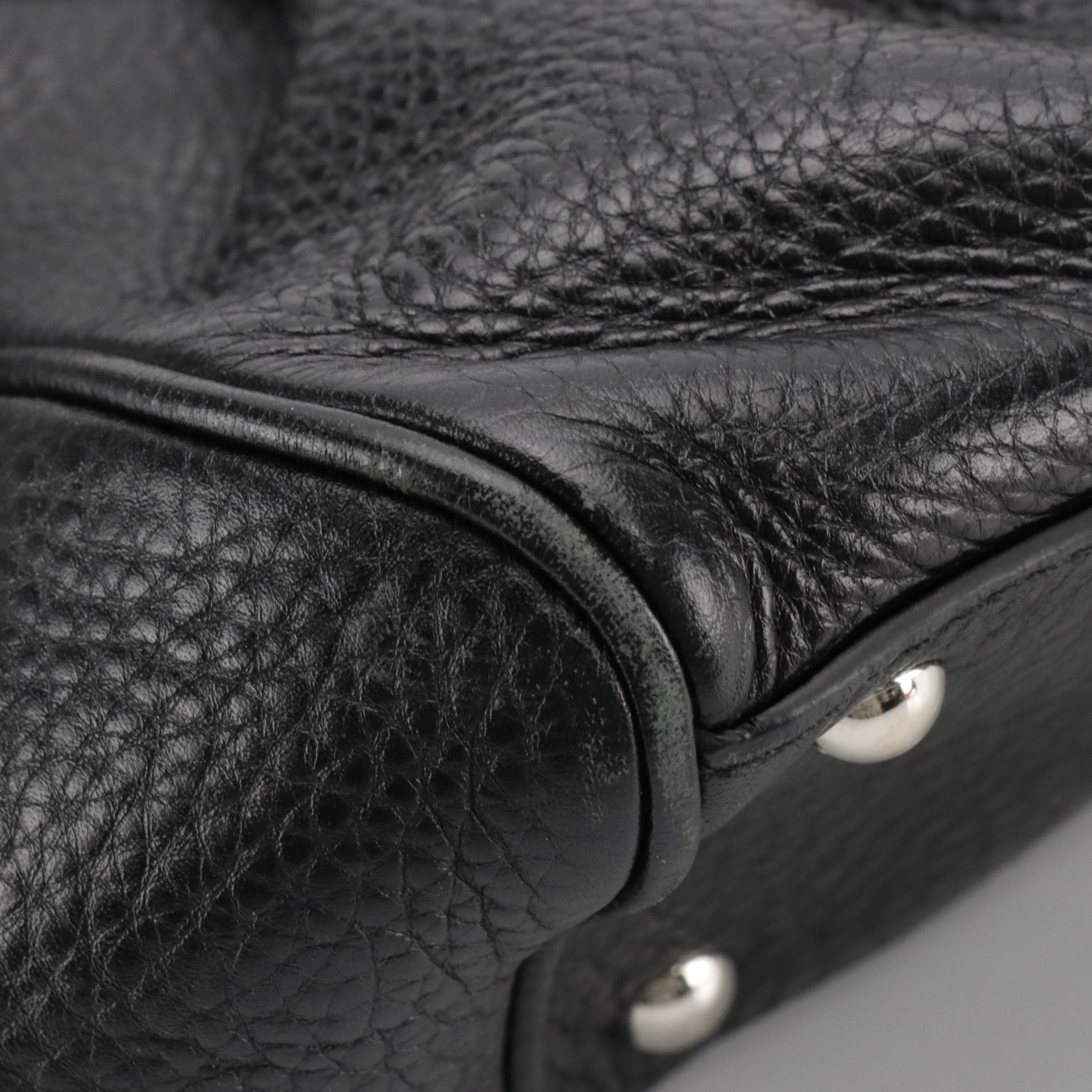 Salvatore Ferragamo Gancini Satchel in Black Grained Leather