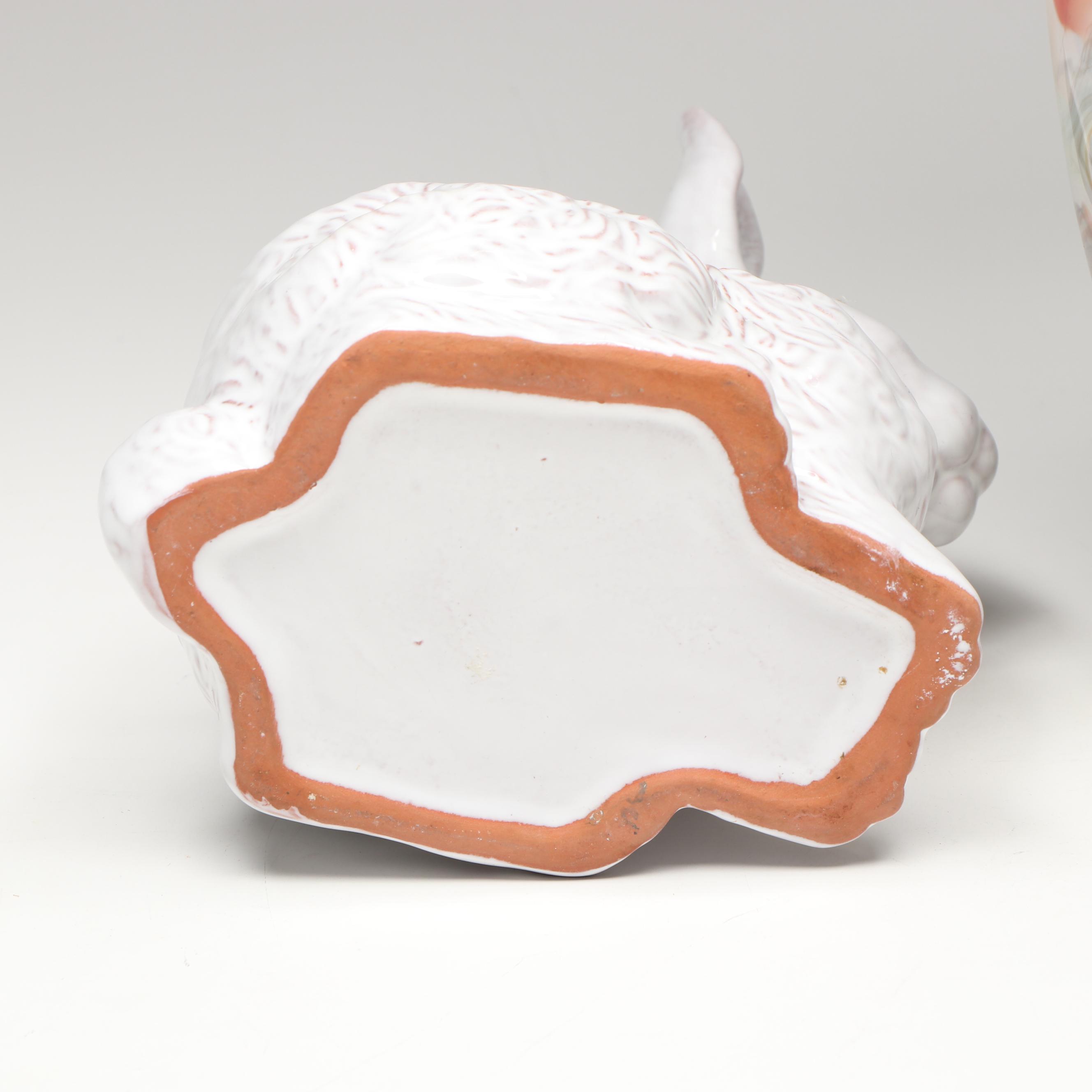 Multicolor Art Glass Vase with Ceramic Rabbit Vase | EBTH