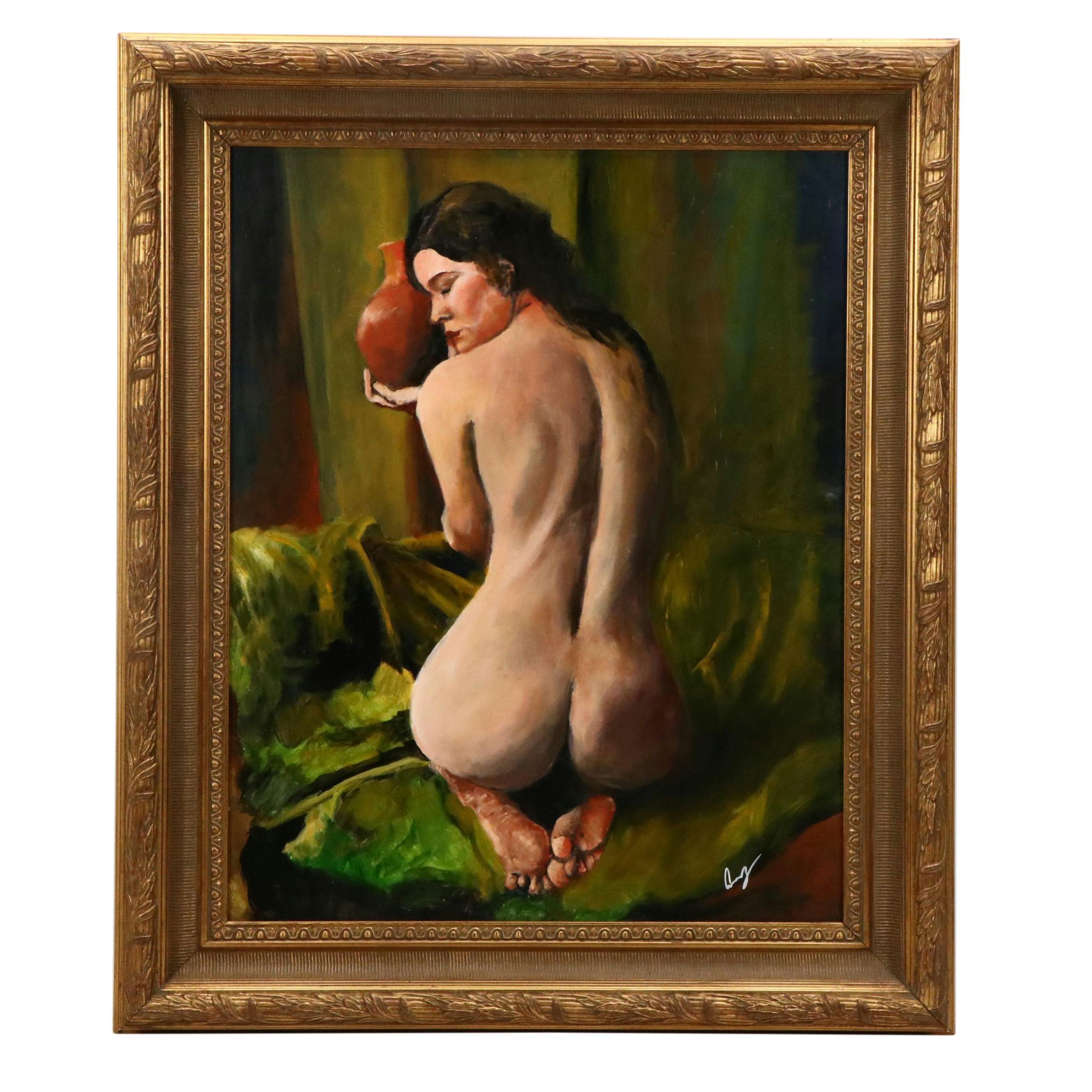 James Conroy Symbolist Female Nude Oil Painting "Pandora"