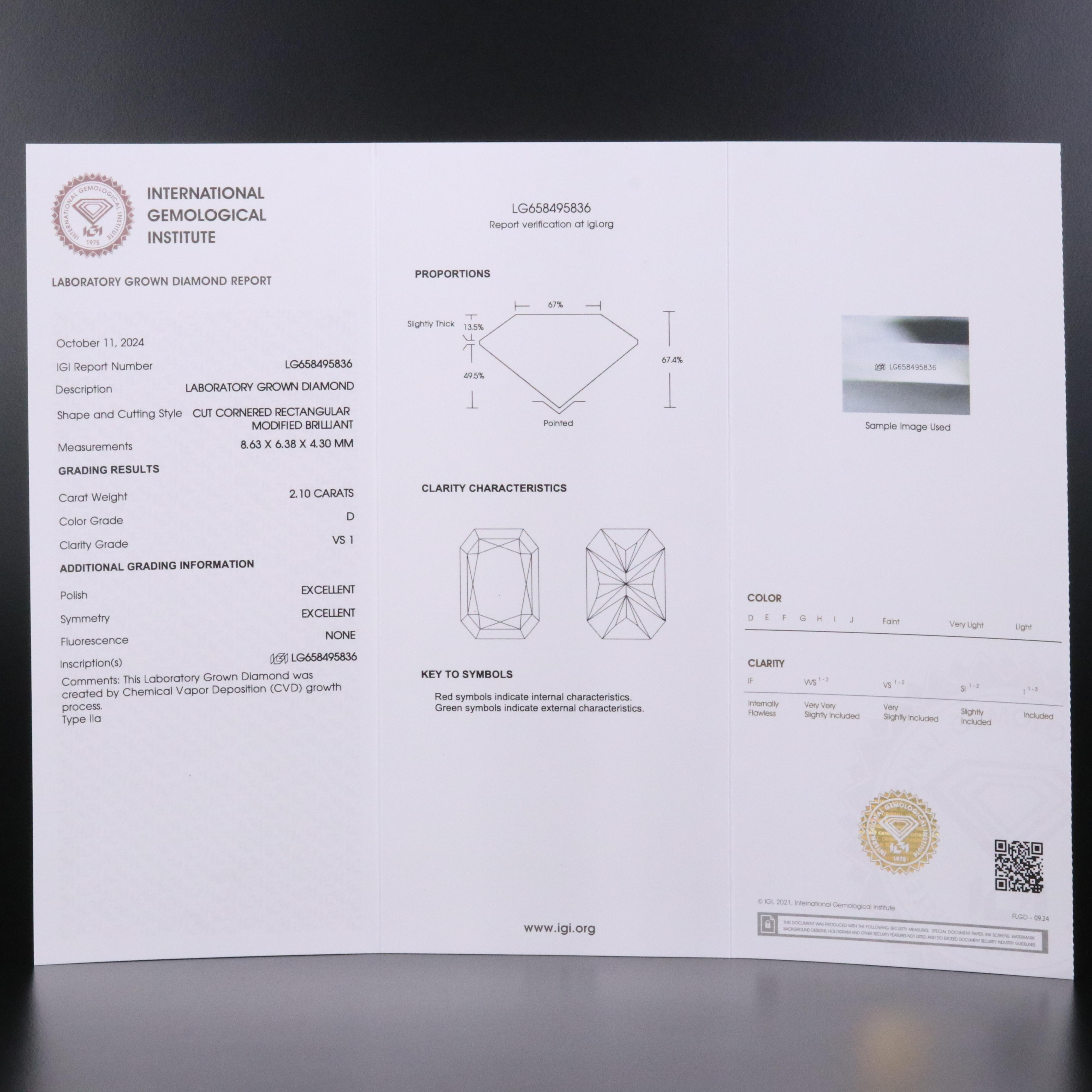 Loose 2.10 CT Lab Grown Diamond with IGI Report