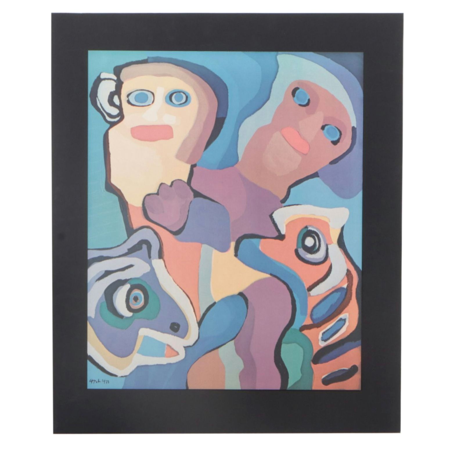 CoBrA Style Offset Lithograph After Karel Appel "Smiling Together", 1973