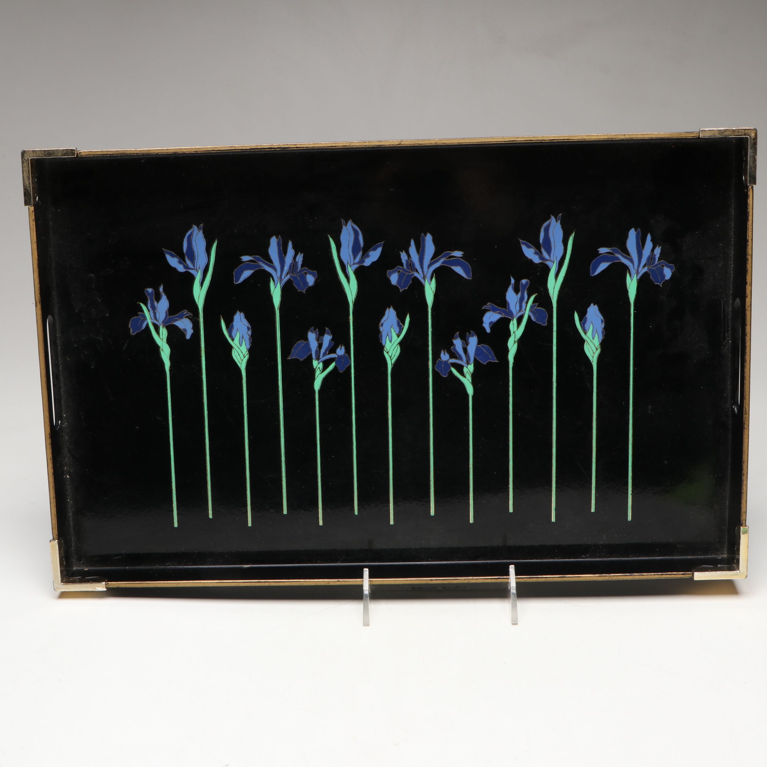 Otagiri Japanese Lacquerware "Blue Iris" Tray and Coasters