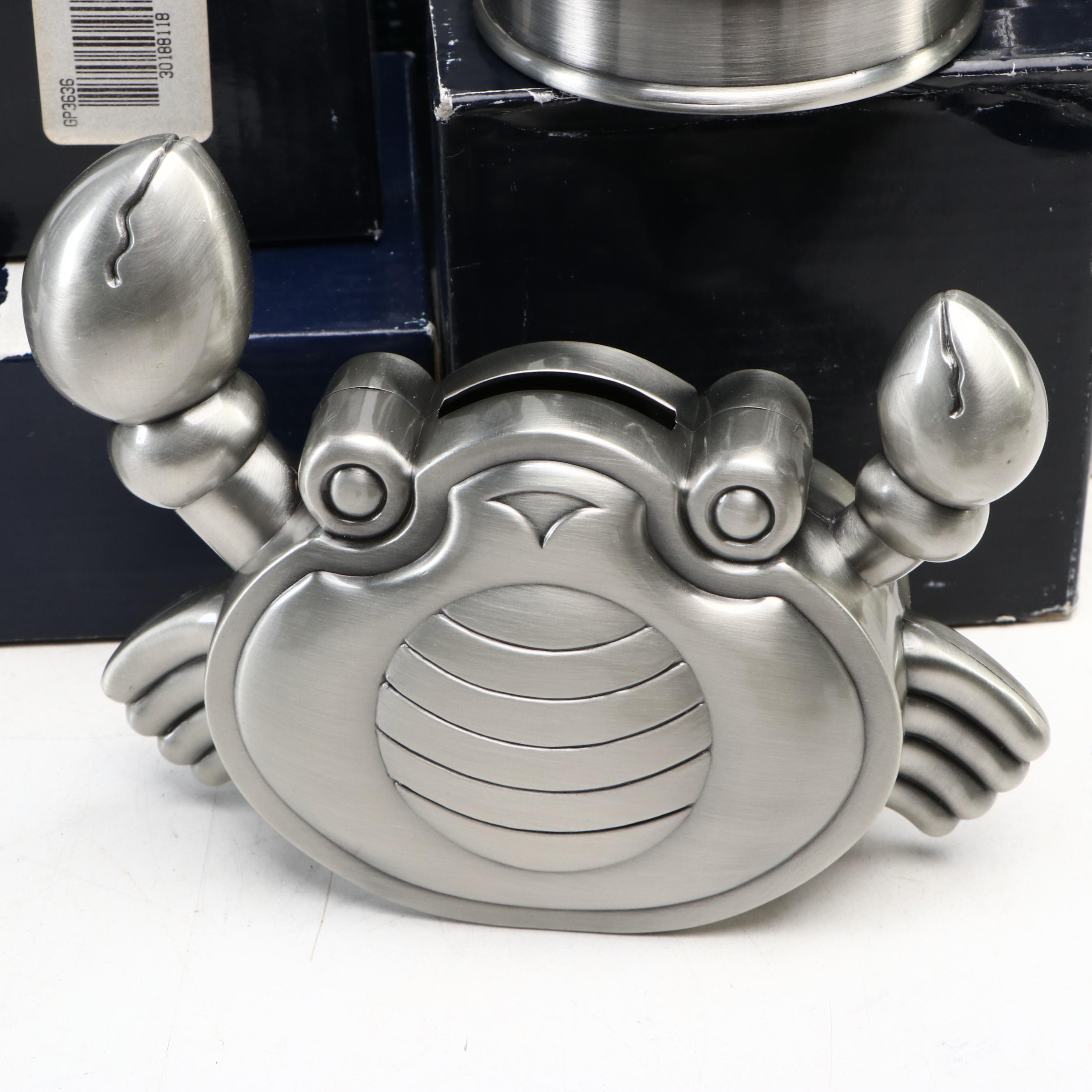 Brushed Metal Jewelry Boxes and Figural Banks