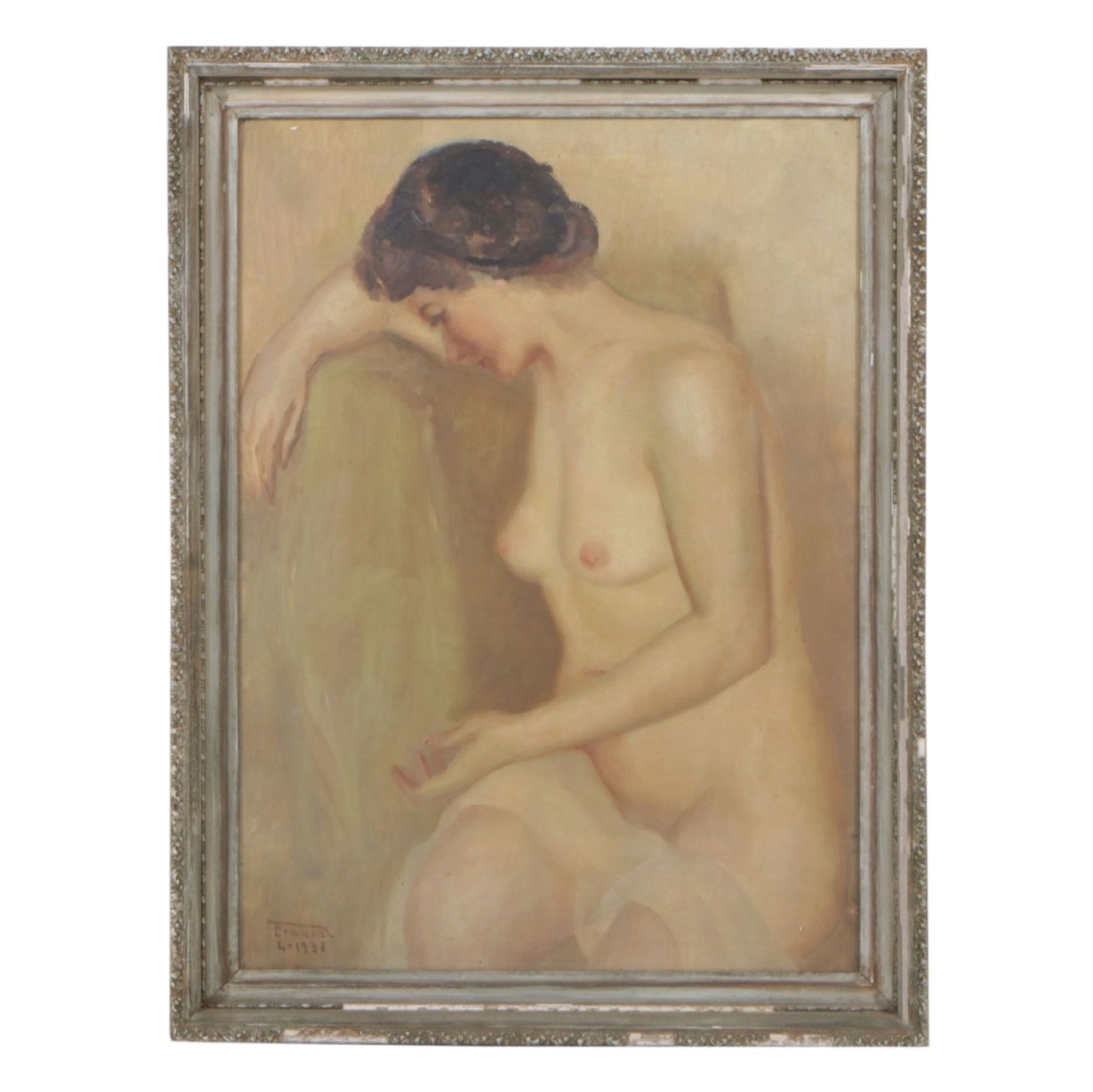 Franca Fiorentino Nude Figure Oil Painting Study of Seated Woman, 1938