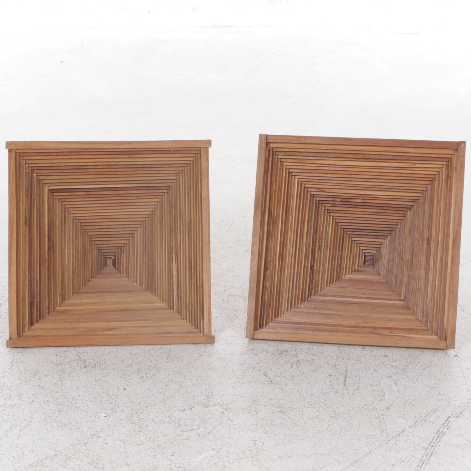 Pair of Tiered Wooden Tabletop Pyramids