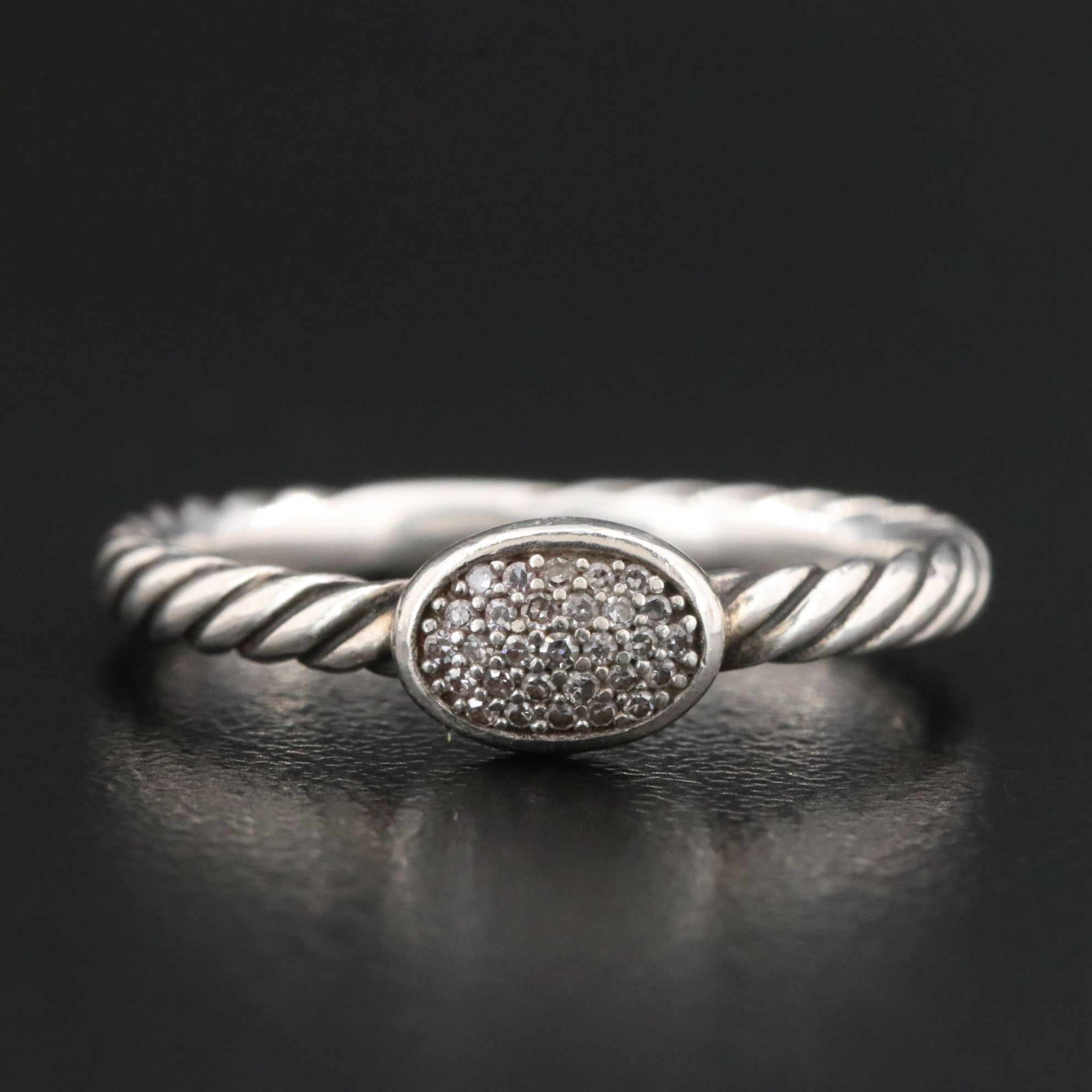 David Yurman Cable Collectibles Sterling and Pavé Diamond Oval Stackable Ring