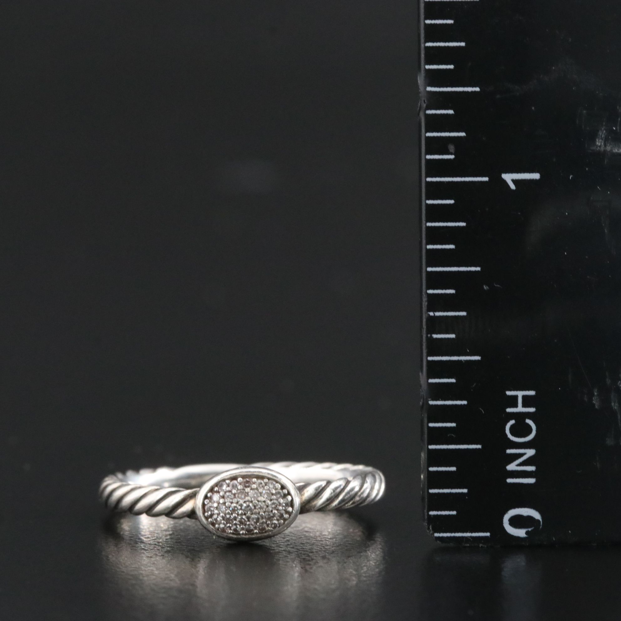 David Yurman Cable Collectibles Sterling and Pavé Diamond Oval Stackable Ring