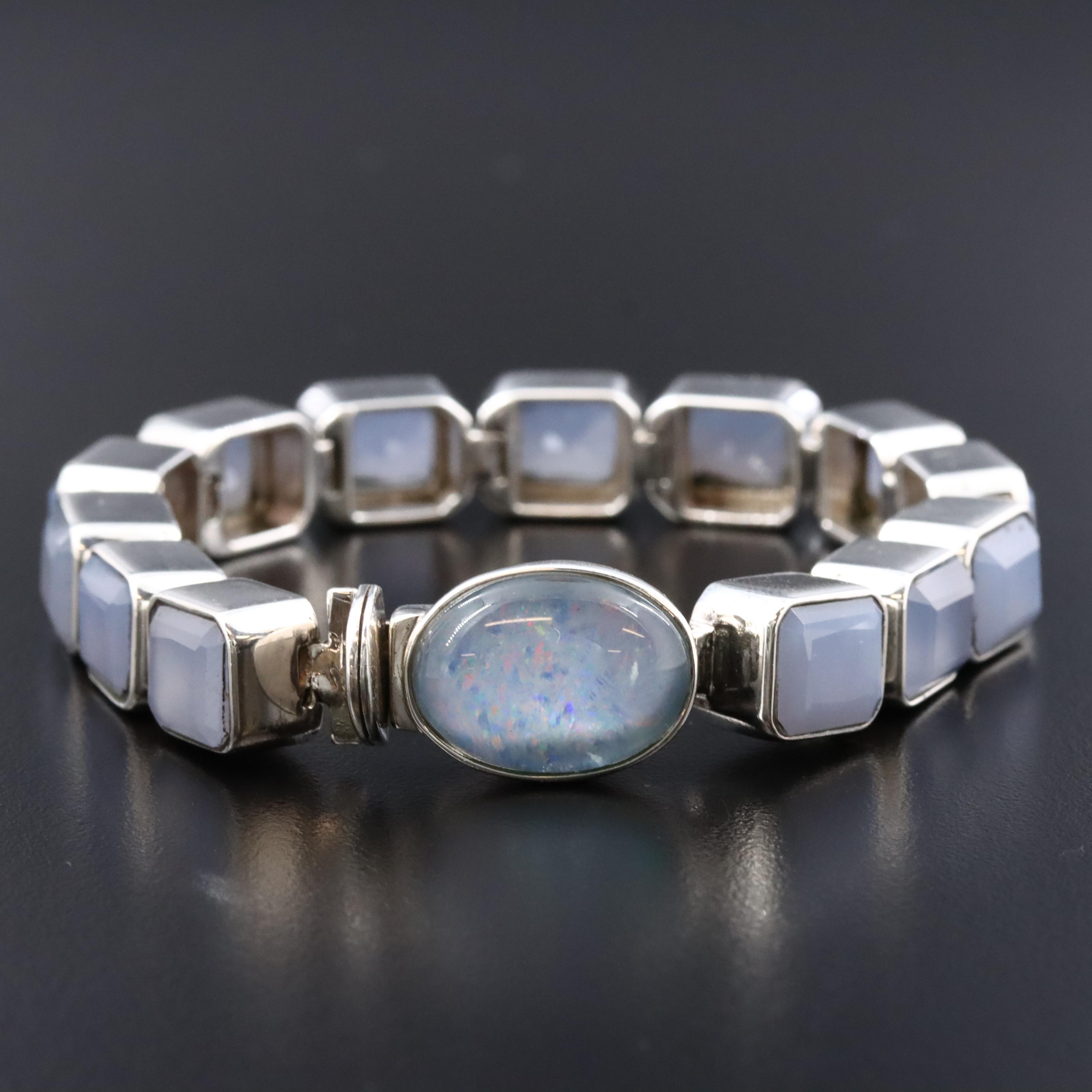 Stephen Dweck "One of a Kind" Sterling Opal Doublet and Chalcedony Bracelet